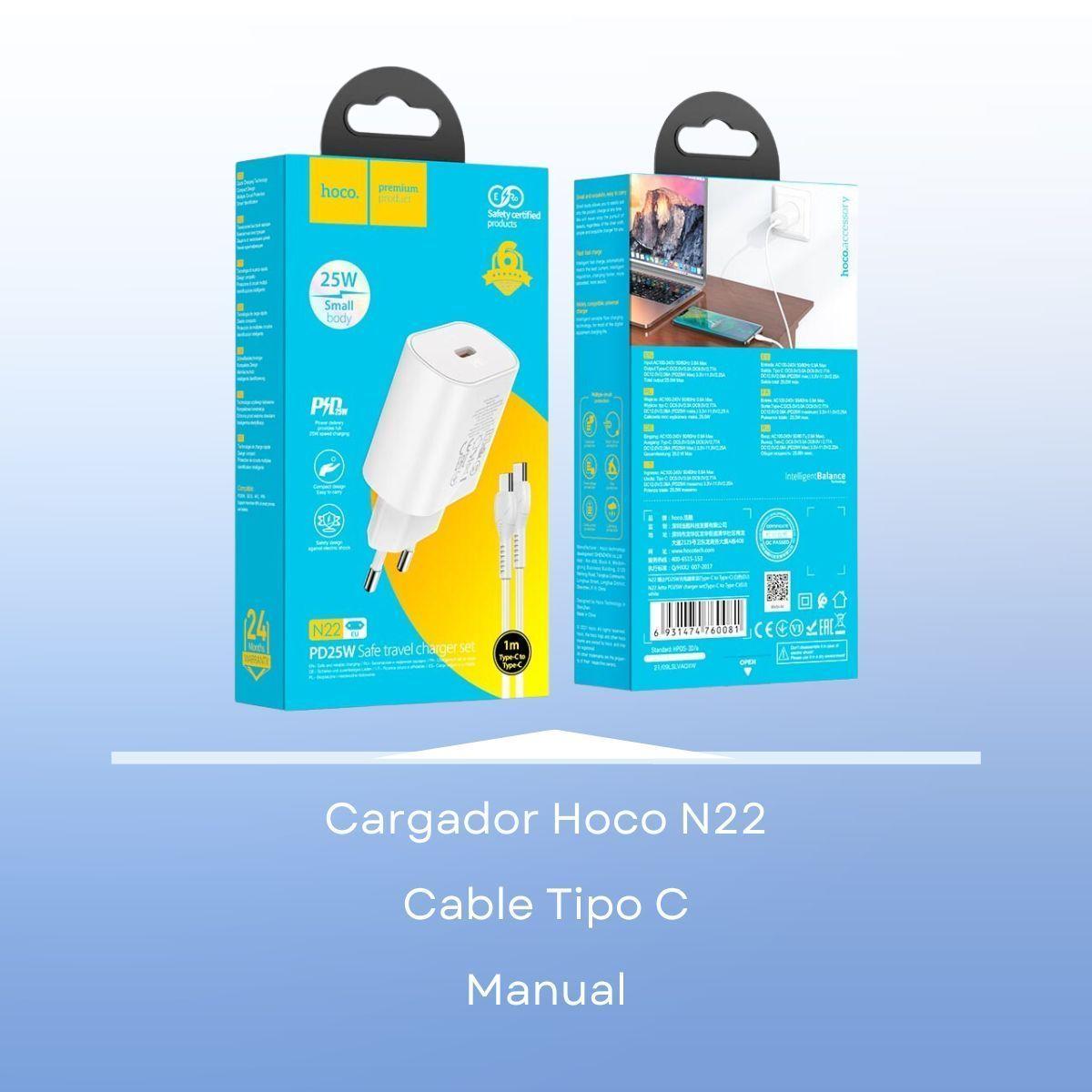 Cargador Hoco N22 PD25W USB C a USB C carga rápida - Blanco-5