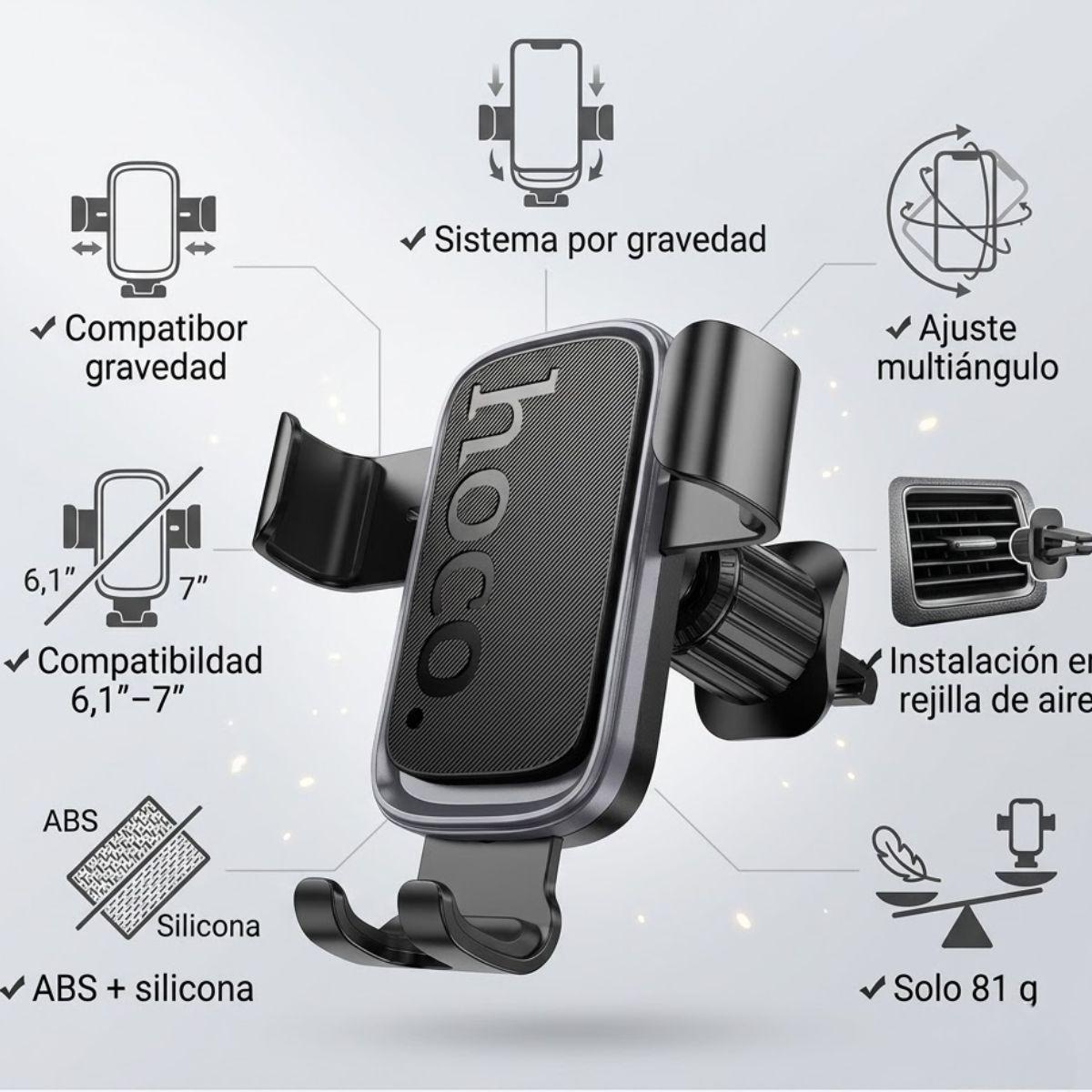 Soporte Auto Celular Rejilla Aire Hoco H80 Vista-6