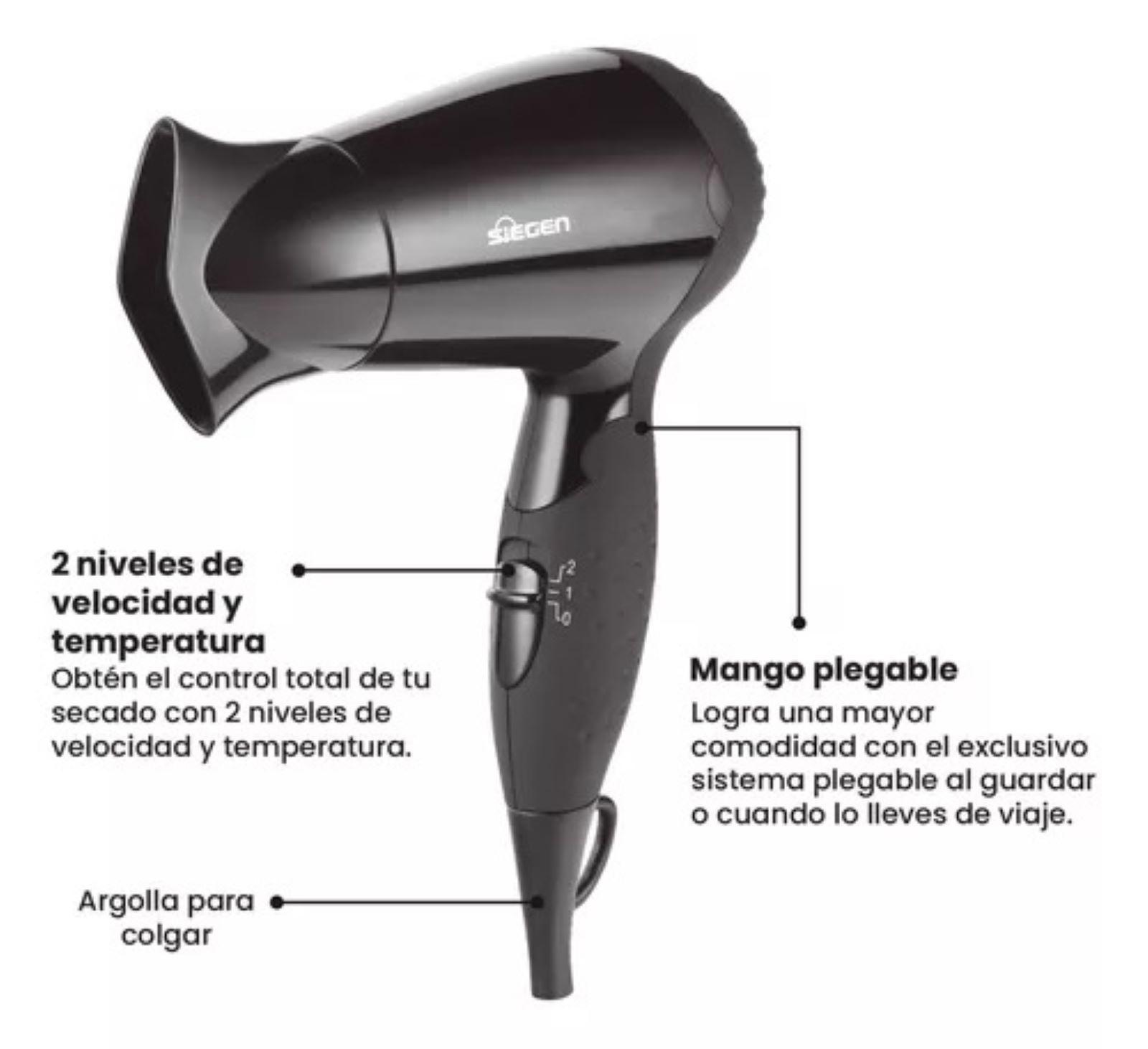 Secador de Pelo Siegen Lets go Travel Negro SG3005 1200Watts-5