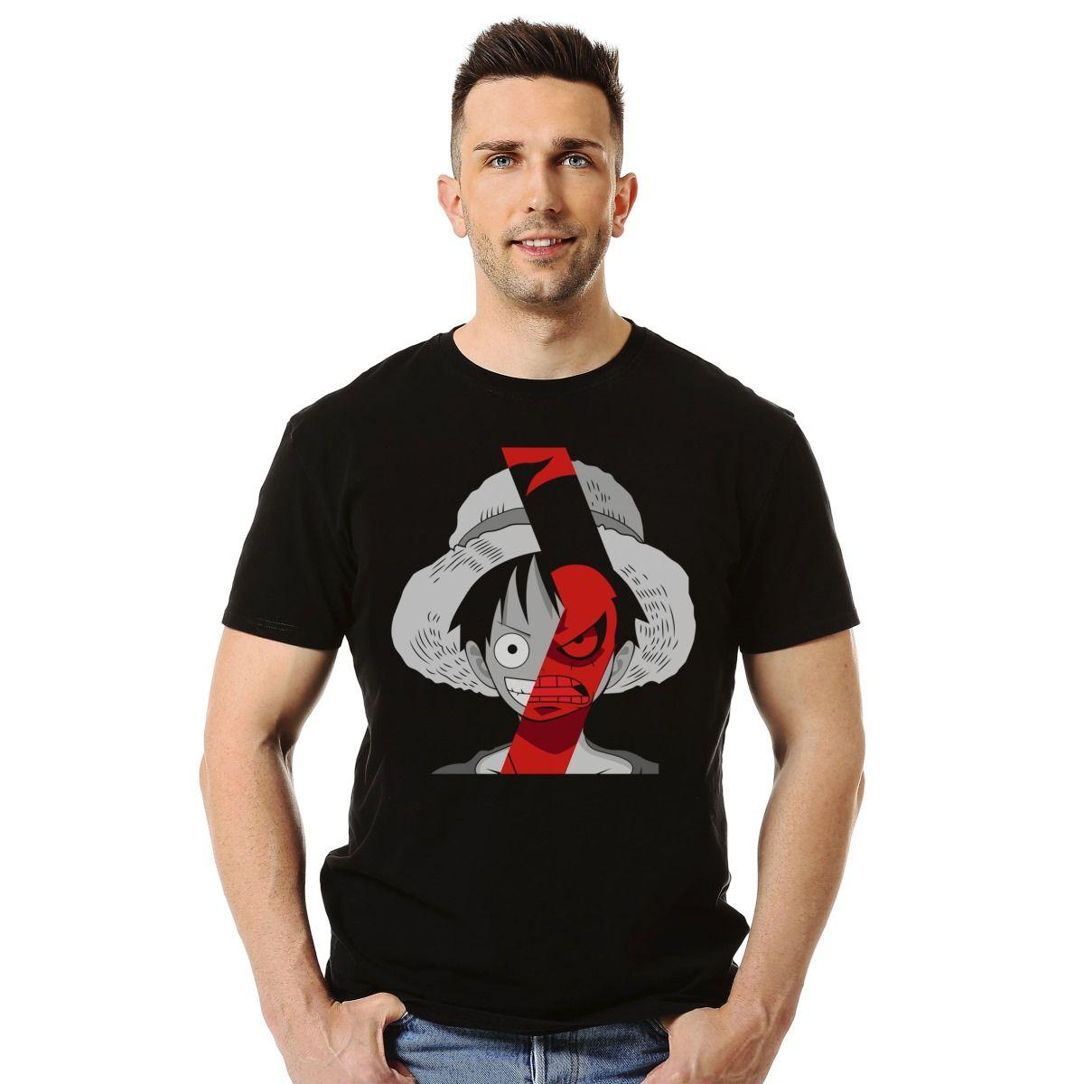 ONE PIECE MONKEY D LUFFY GRIS Y ROJO POLERA MANGA CORTA HOMBRE-2