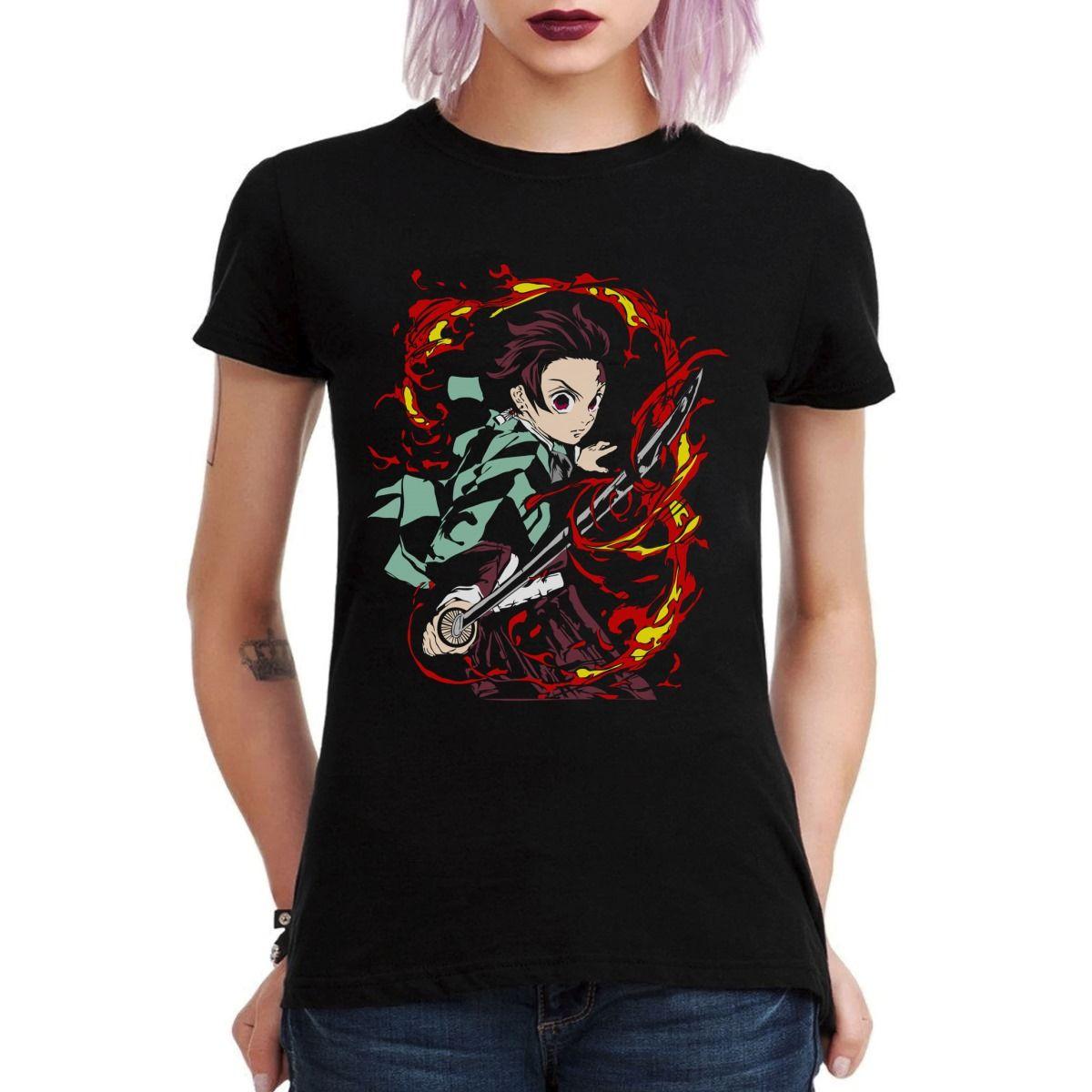 DEMON SLAYER TANJIRO KAMADO FUEGO KIMETSU NO YAIBA POLERA MUJER-2