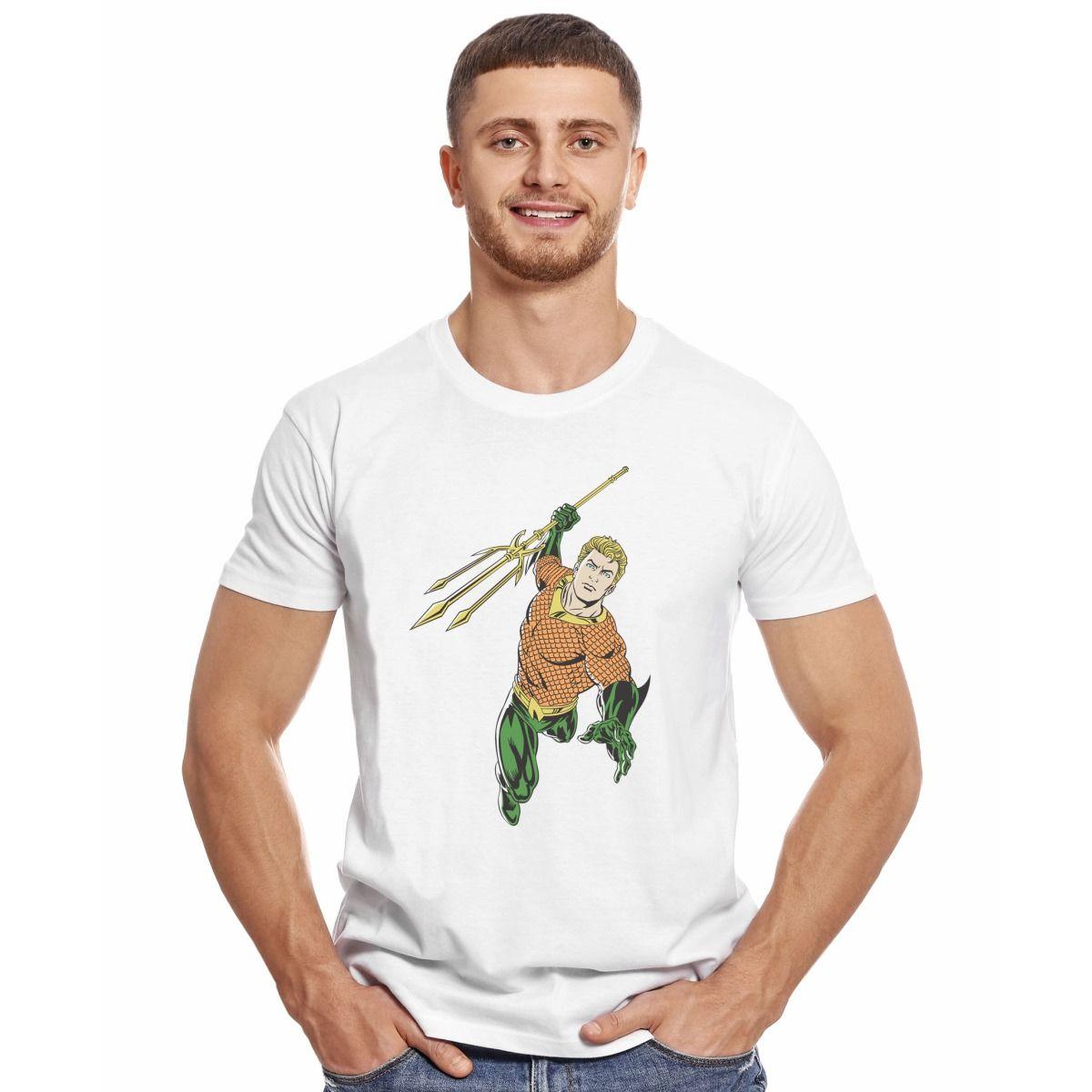 AQUAMAN CON TRIDENTE POLERA MANGA CORTA HOMBRE-2