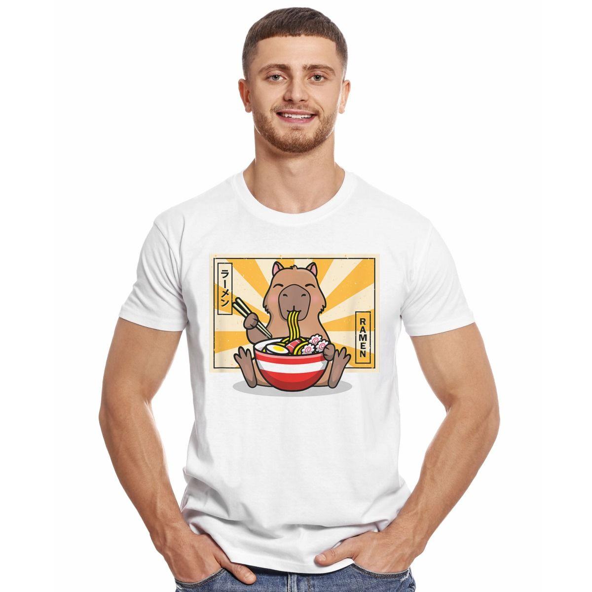 CAPIBARA COMIENDO RAMEN POSTER JAPONES POLERA MANGA CORTA HOMBRE-2