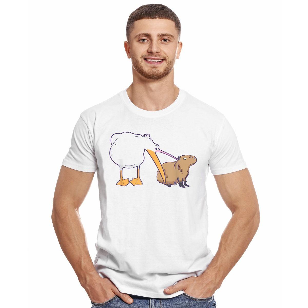 CAPIBARA PELICANO COMIENDO MEME POLERA MANGA CORTA HOMBRE-2