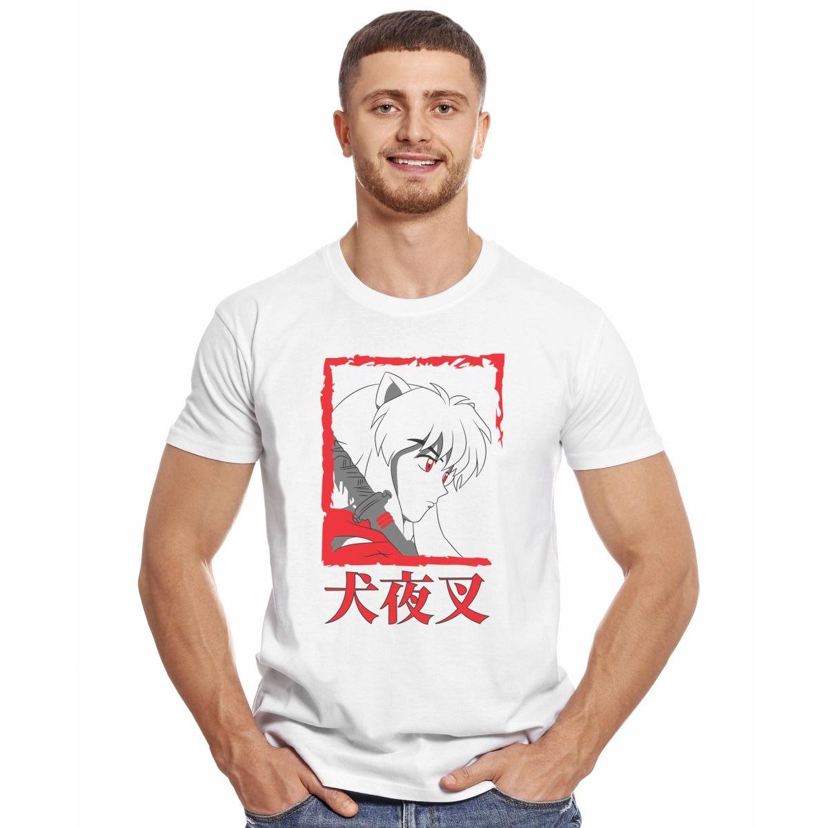 INUYASHA PENSATIVO PERFIL POLERA MANGA CORTA HOMBRE-2
