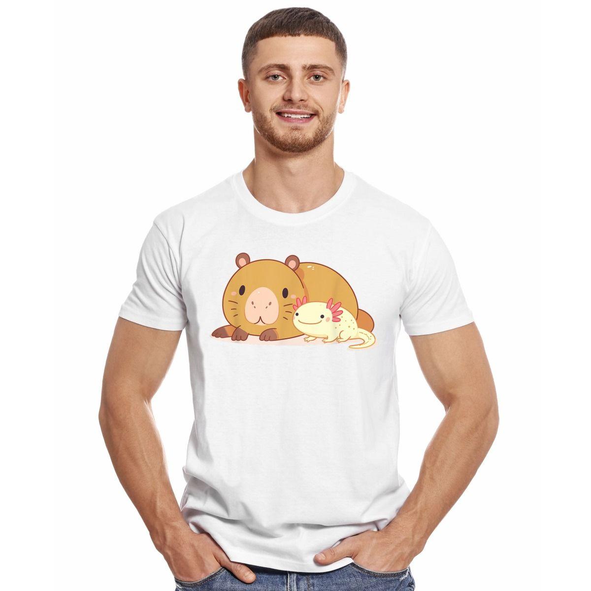 CAPIBARA AXOLOTE AMIGOS POLERA MANGA CORTA HOMBRE-2