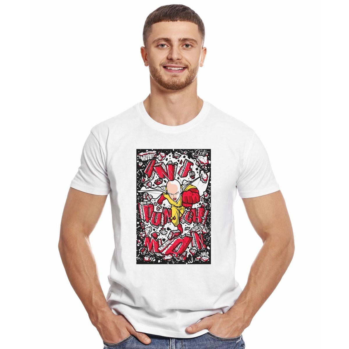 ONE PUNCH MAN SAITAMA ATRAVESANDO LOGO POLERA MANGA CORTA HOMBRE-2