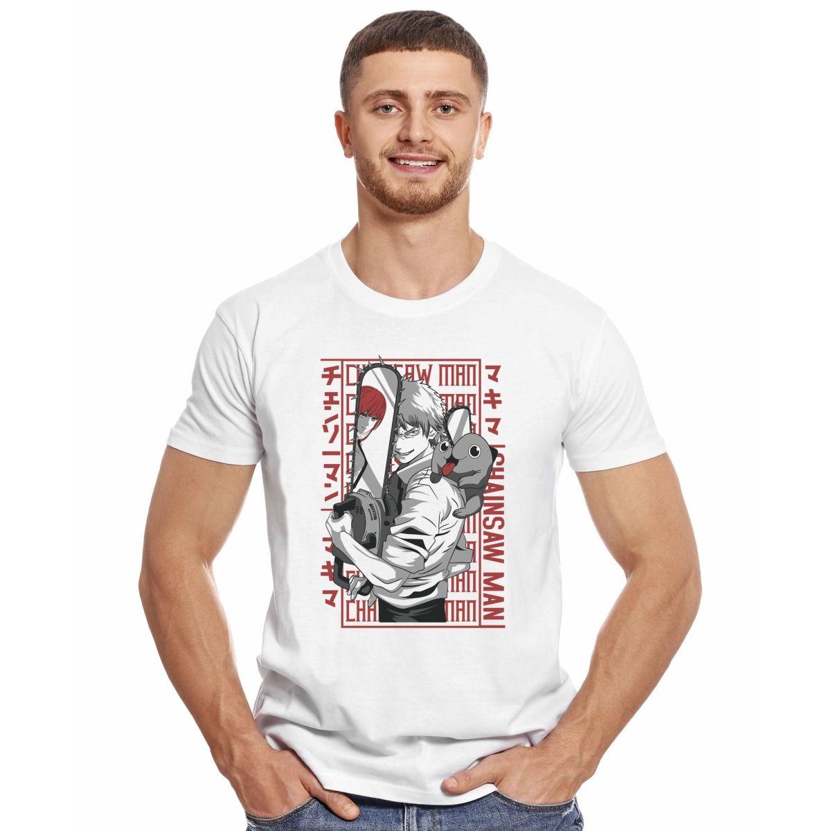 CHAINSAW MAN DENJI POCHITO Y MAKIMA EN MOTOSIERRA POLERA MANGA CORTA HOMBRE-2