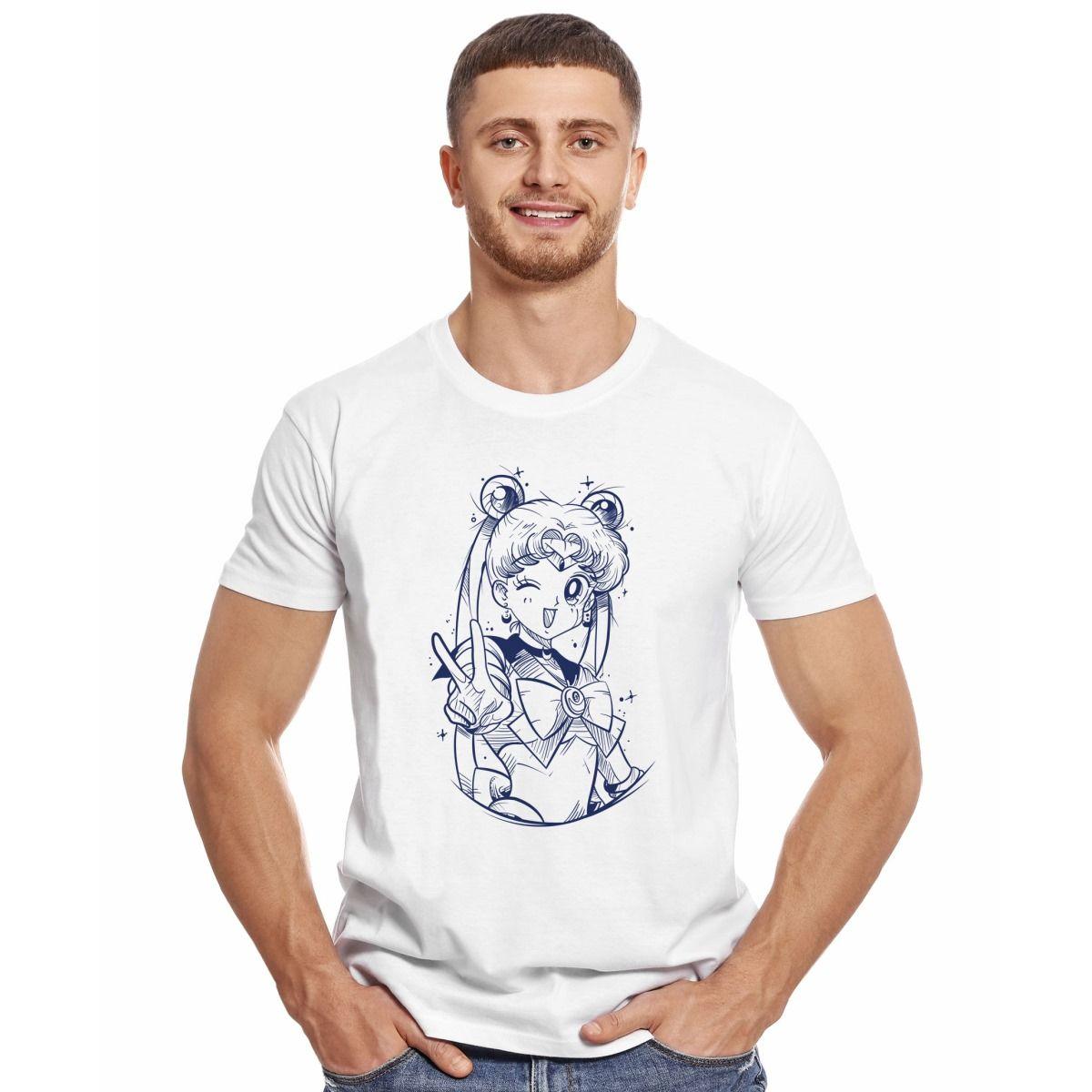 SAILOR MOON SERENA STENCIL AZUL POLERA MANGA CORTA HOMBRE-2