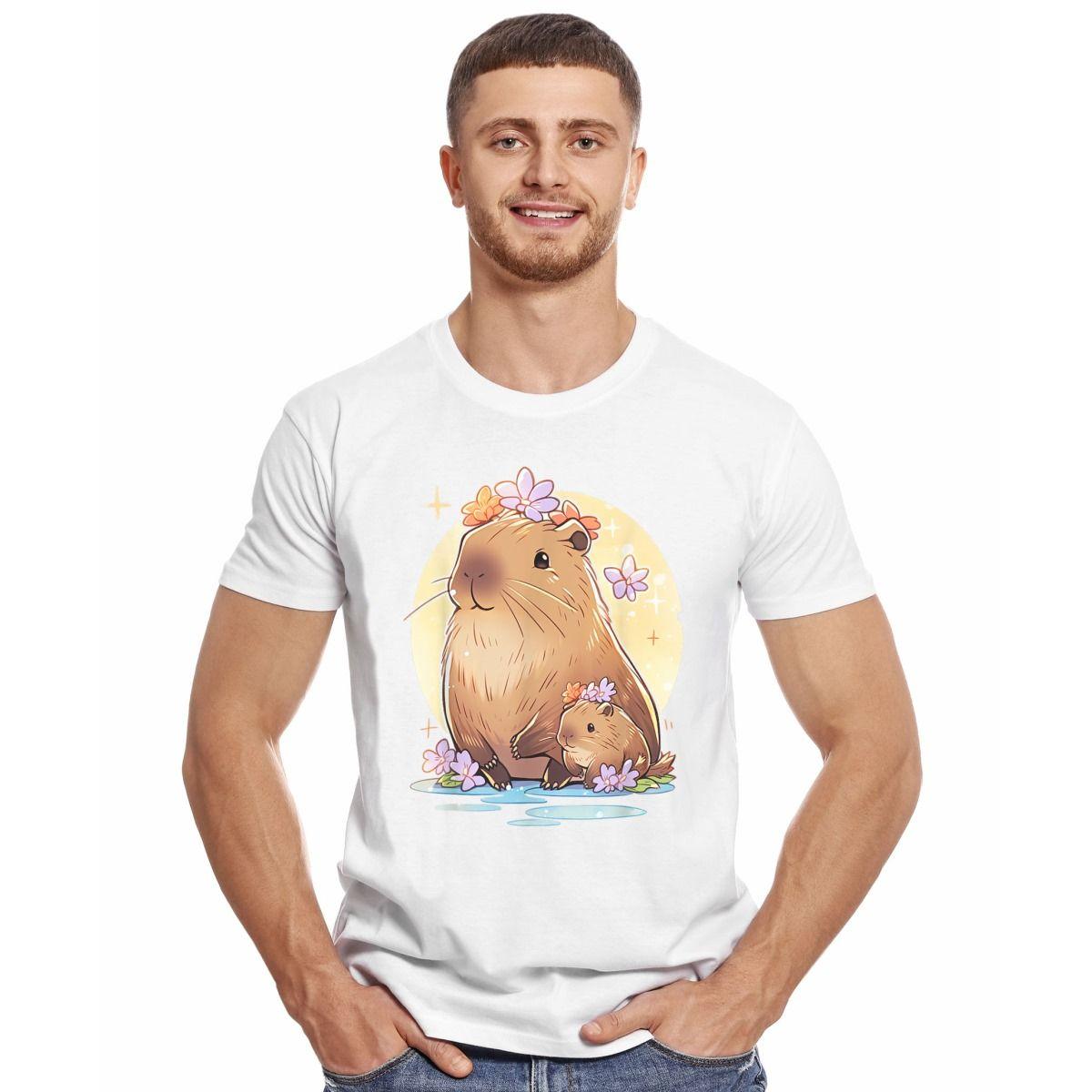 CAPIBARA FLORES CACHORRO CAPYBARA POLERA MANGA CORTA HOMBRE-2