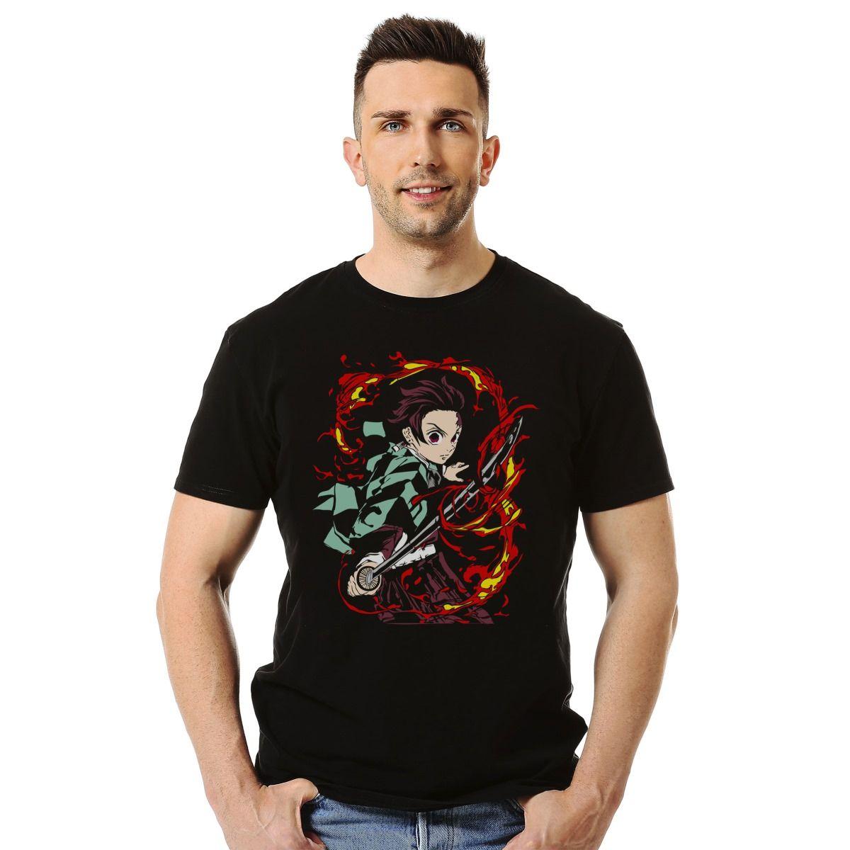 DEMON SLAYER TANJIRO KAMADO FUEGO KIMETSU NO YAIBA POLERA MANGA CORTA HOMBRE-2