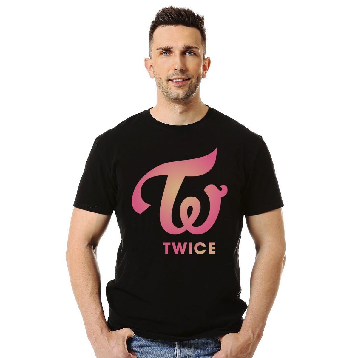 TWICE LOGO ROSADO PINK LOGO POLERA MANGA CORTA HOMBRE-2