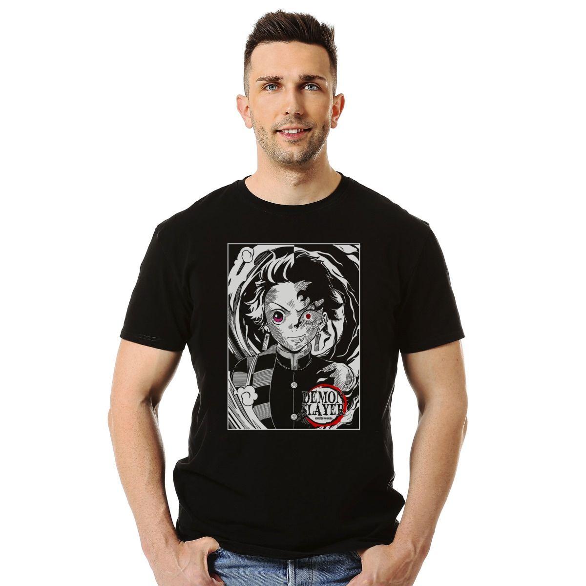 DEMON SLAYER TANJIRO KAMADO CARA BLANCO Y NEGRO POLERA MANGA CORTA HOMBRE-2