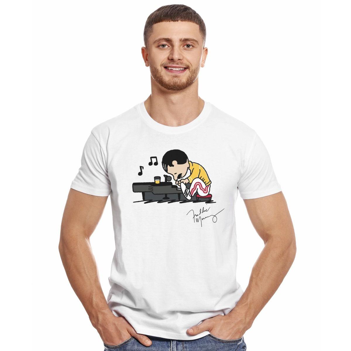 QUEEN FREDDIE MERCURY PEANUTS SIGNATURE POLERA MANGA CORTA HOMBRE-2