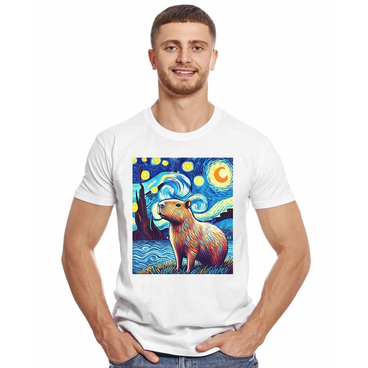 CAPIBARA VAN GOGH LA NOCHE ESTRELLADA CAPYBARA POLERA MANGA CORTA HOMBRE-2