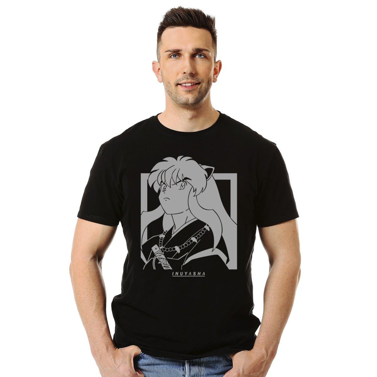 INUYASHA BLANCO NEGRO PERFIL POLERA MANGA CORTA HOMBRE-2
