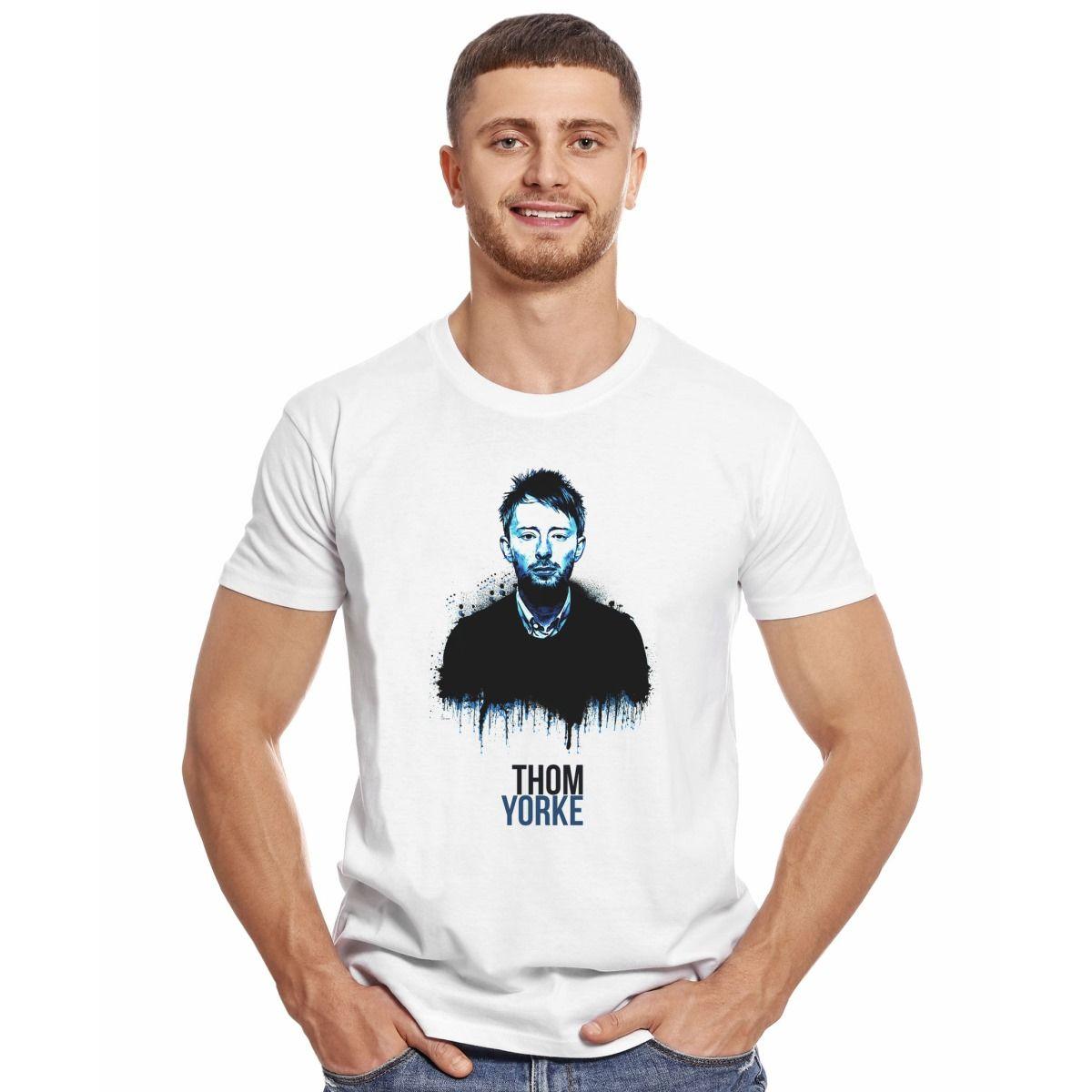 RADIOHEAD THOM YORKE FACE BLUE POLERA MANGA CORTA HOMBRE-2