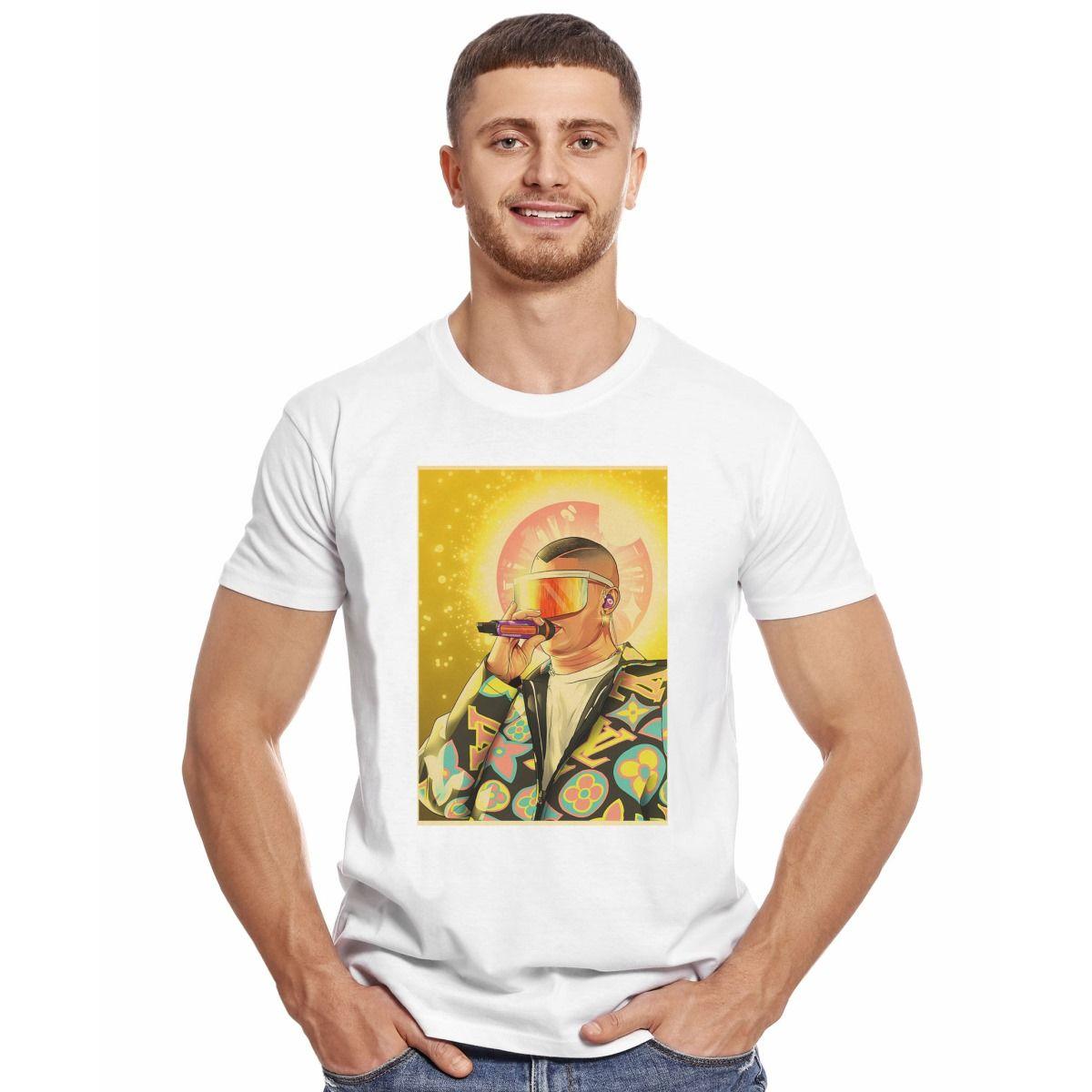 BAD BUNNY CANTANDO POSTER POLERA MANGA CORTA HOMBRE-2