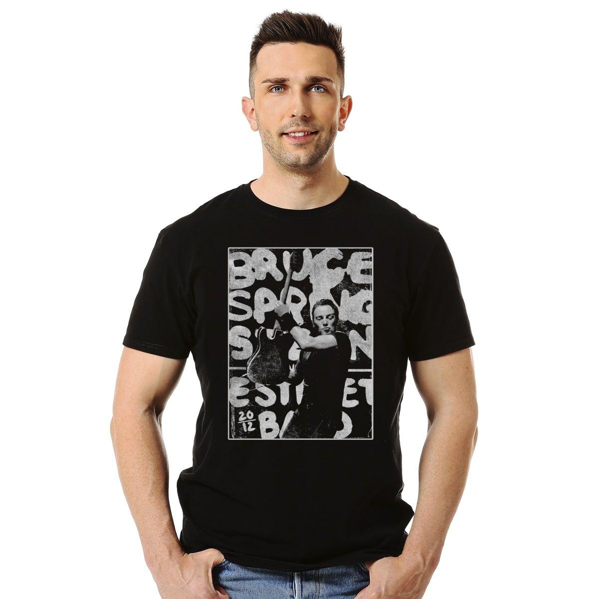 BRUCE SPRINGSTEEN GUITAR STENCIL GRAYSCALE POLERA MANGA CORTA HOMBRE-2