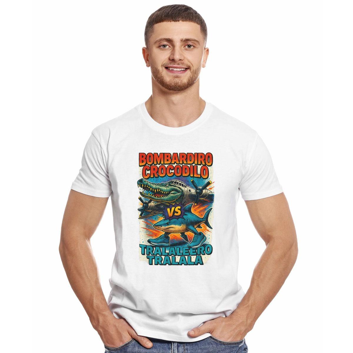 BRAINROT ITALIANO BOMBARDIRO CROCODILO VS TRALALERO TRALALA MEME POLERA MANGA CORTA HOMBRE-2