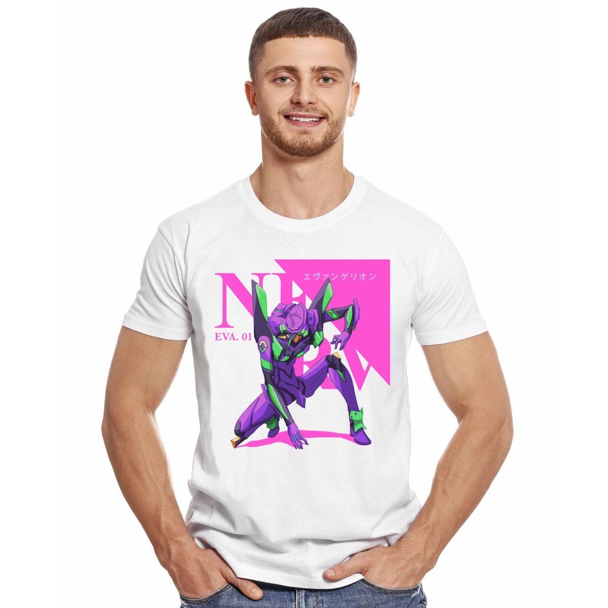 EVANGELION EVA 01 POSTER ROSA POLERA MANGA CORTA HOMBRE-2