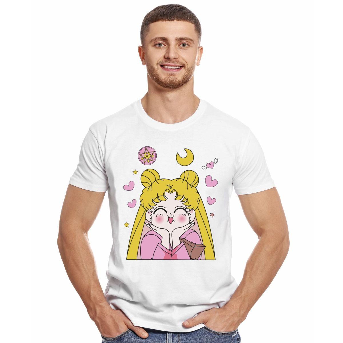 SAILOR MOON CORAZONES Y LUNA POLERA MANGA CORTA HOMBRE-2