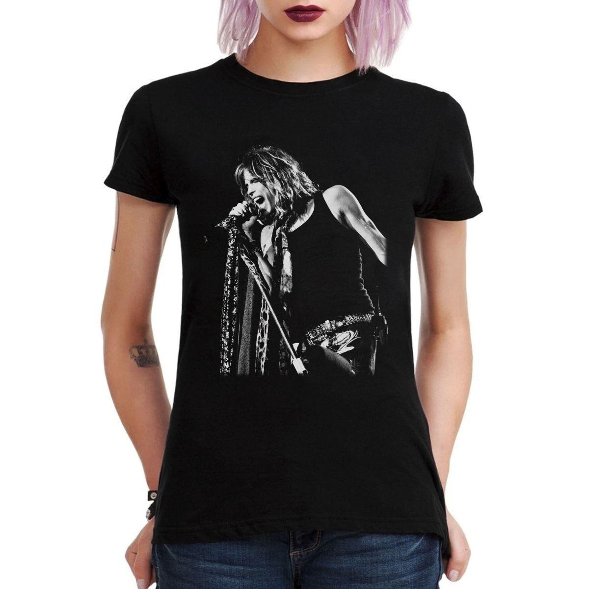 AEROSMITH STEVEN TYLER PHOTO GRAYSCALE POLERA MUJER-2