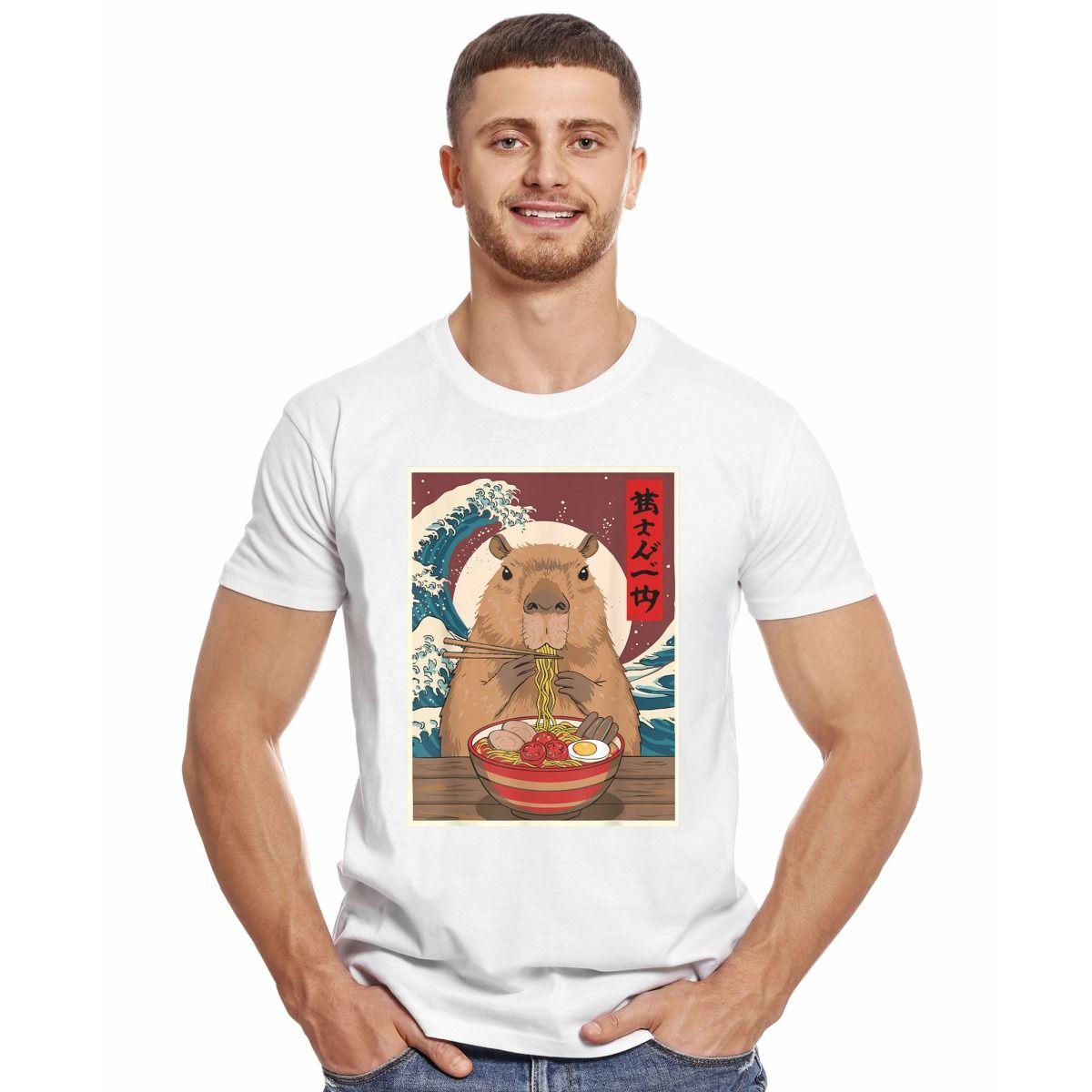 CAPIBARA RAMEN HOKUSAI JAPONES POSTER POLERA MANGA CORTA HOMBRE-2