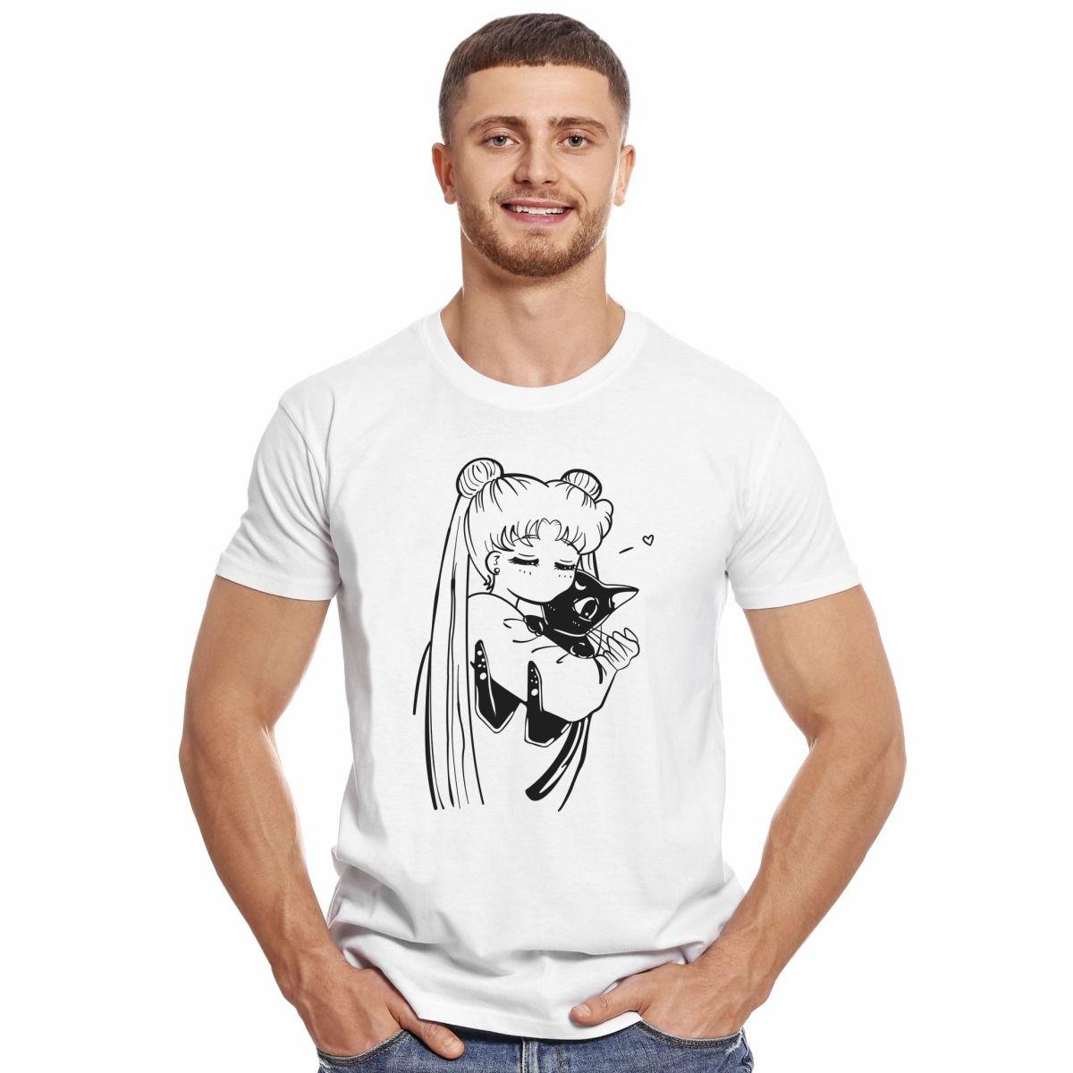 SAILOR MOON SERENA Y LUNA ABRAZO STENCIL POLERA MANGA CORTA HOMBRE-2