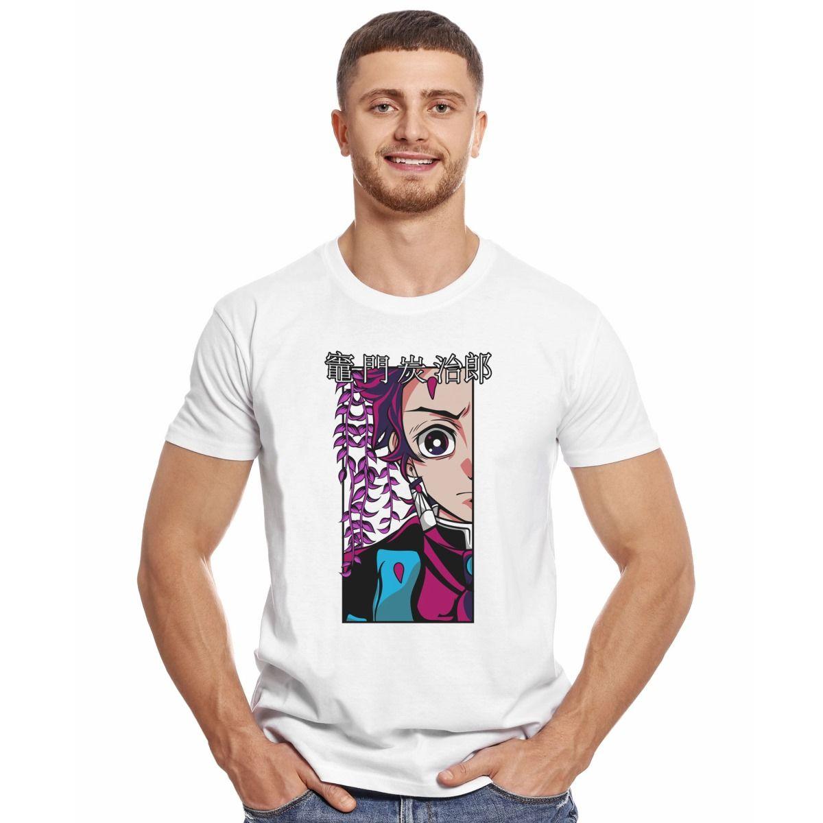 DEMON SLAYER TANJIRO KAMADO CARA LETRAS JAPONESAS POLERA MANGA CORTA HOMBRE-2