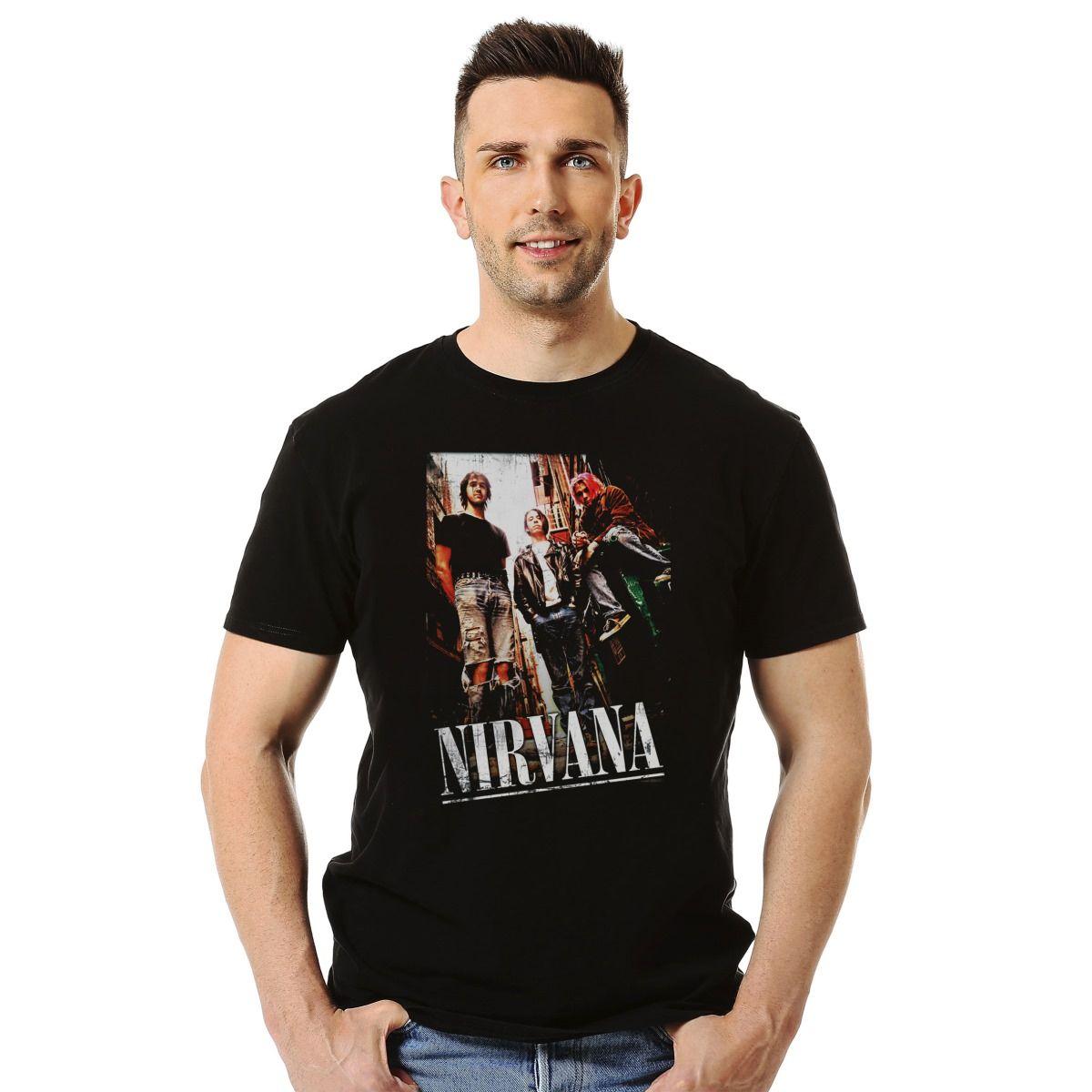 NIRVANA BAND PHOTO COLORS POLERA MANGA CORTA HOMBRE-2