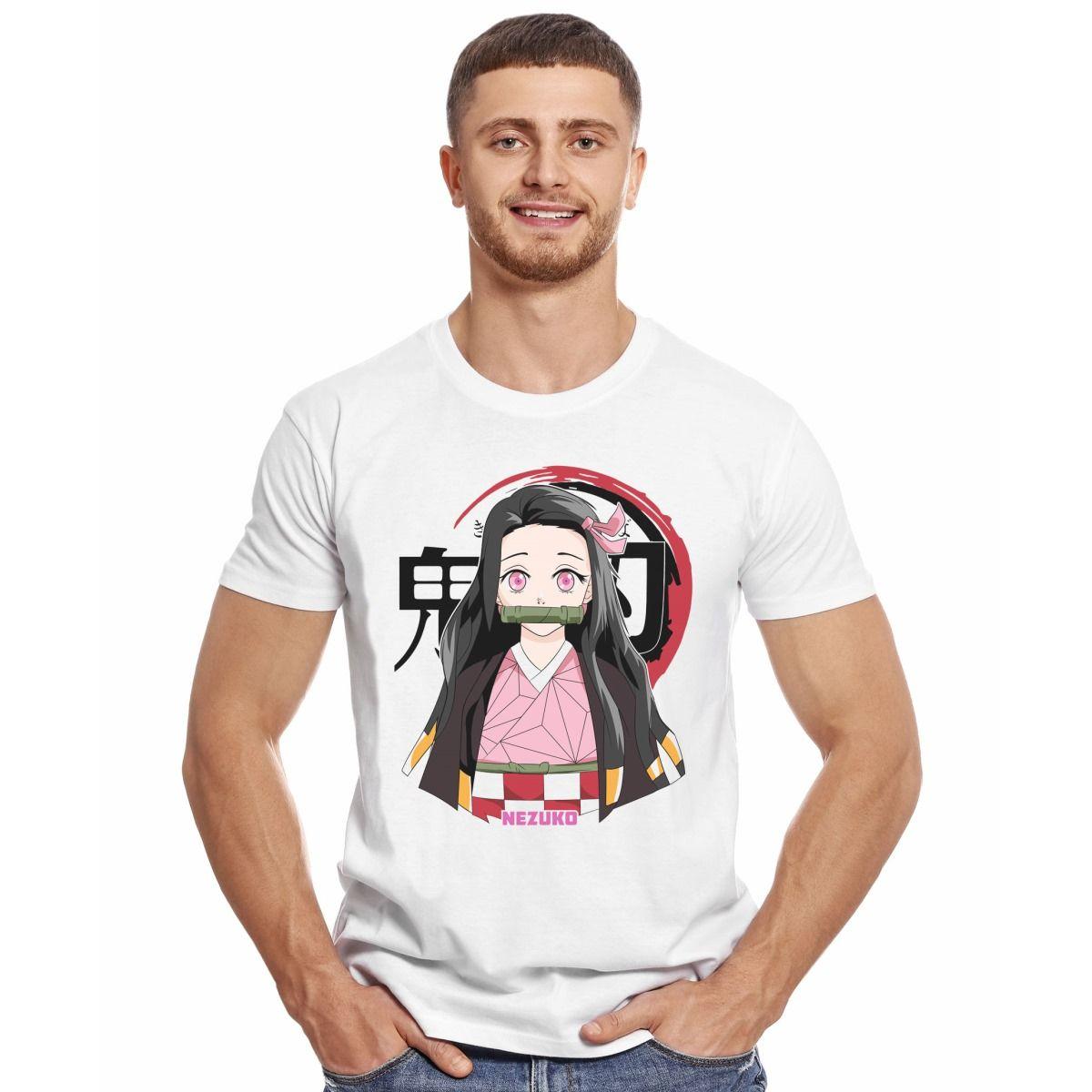 DEMON SLAYER NEZUKO Y LOGO JAPONES POLERA MANGA CORTA HOMBRE-2