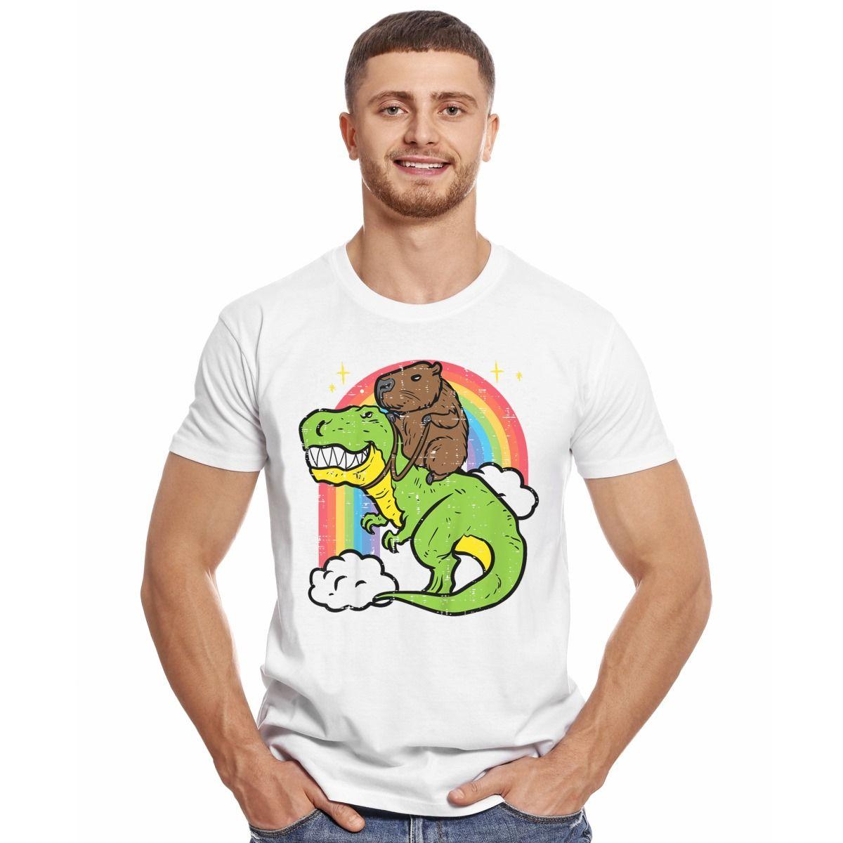 CAPIBARA DINOSAURIO MONTANDO T REX POLERA MANGA CORTA HOMBRE-2