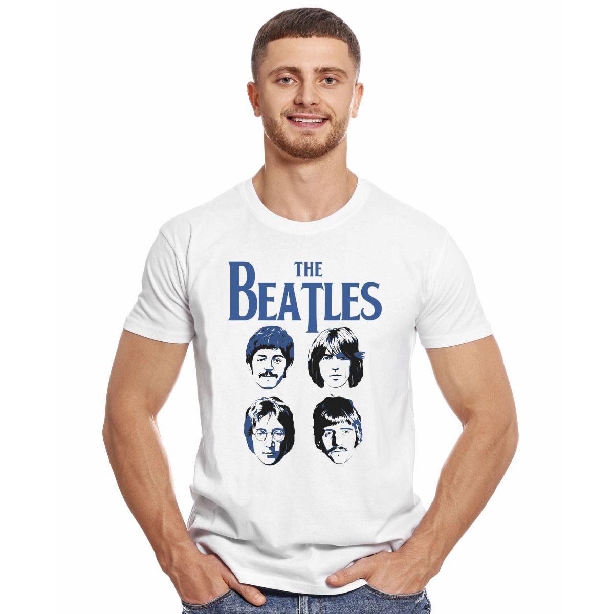 THE BEATLES FACES BLUE POLERA MANGA CORTA HOMBRE-2