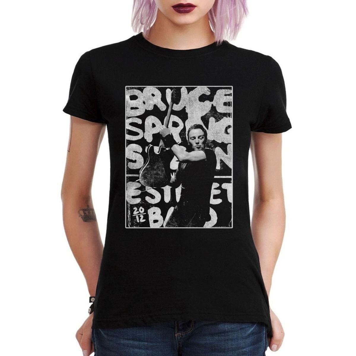 BRUCE SPRINGSTEEN GUITAR STENCIL GRAYSCALE POLERA MUJER-2