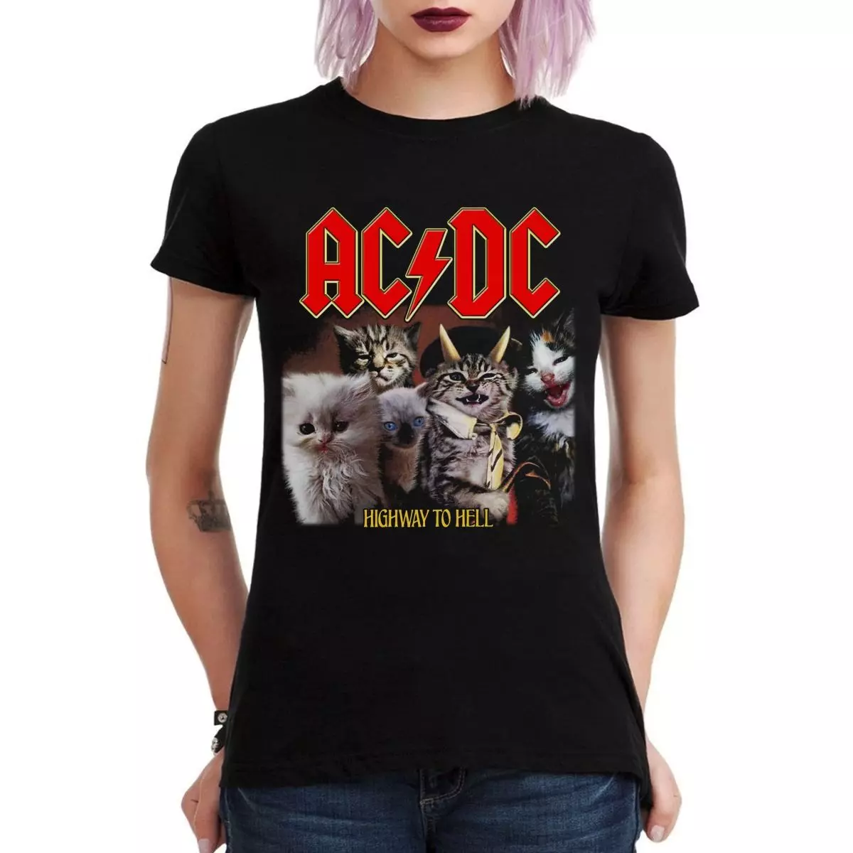 ACDC CATS GATOS HIGHWAY TO HELL POLERA MUJER-2