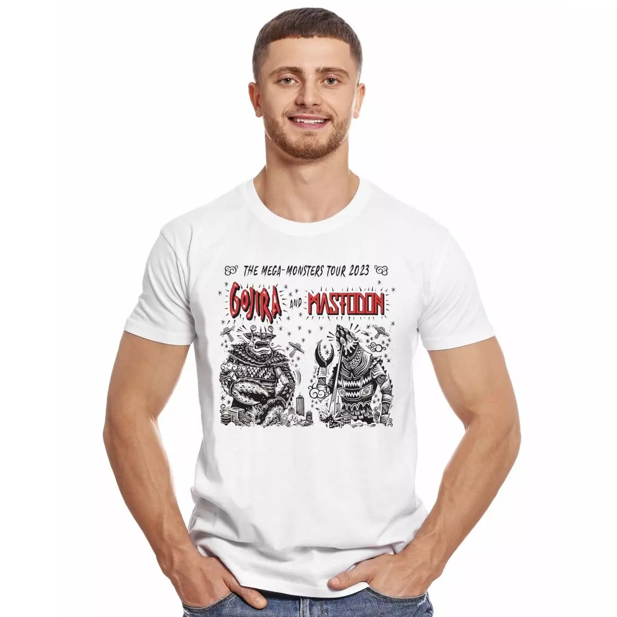 GOJIRA MASTODON THE MEGA MONSTERS TOUR CHILE 2023 POLERA MANGA CORTA HOMBRE-2