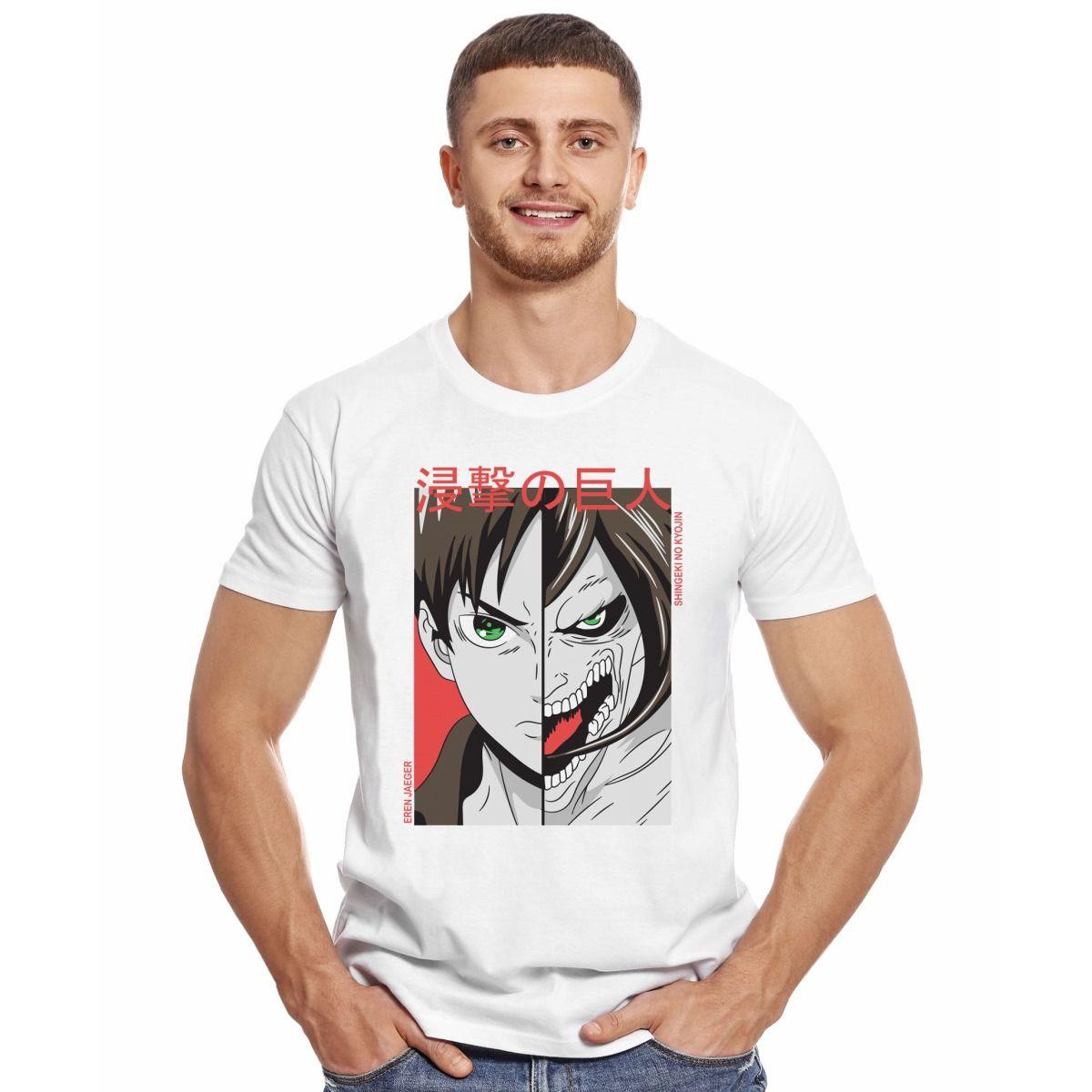 ATTACK ON TITAN EREN JAEGER 2 CARAS SHINGEKI NO KYOJIN POLERA MANGA CORTA HOMBRE-2