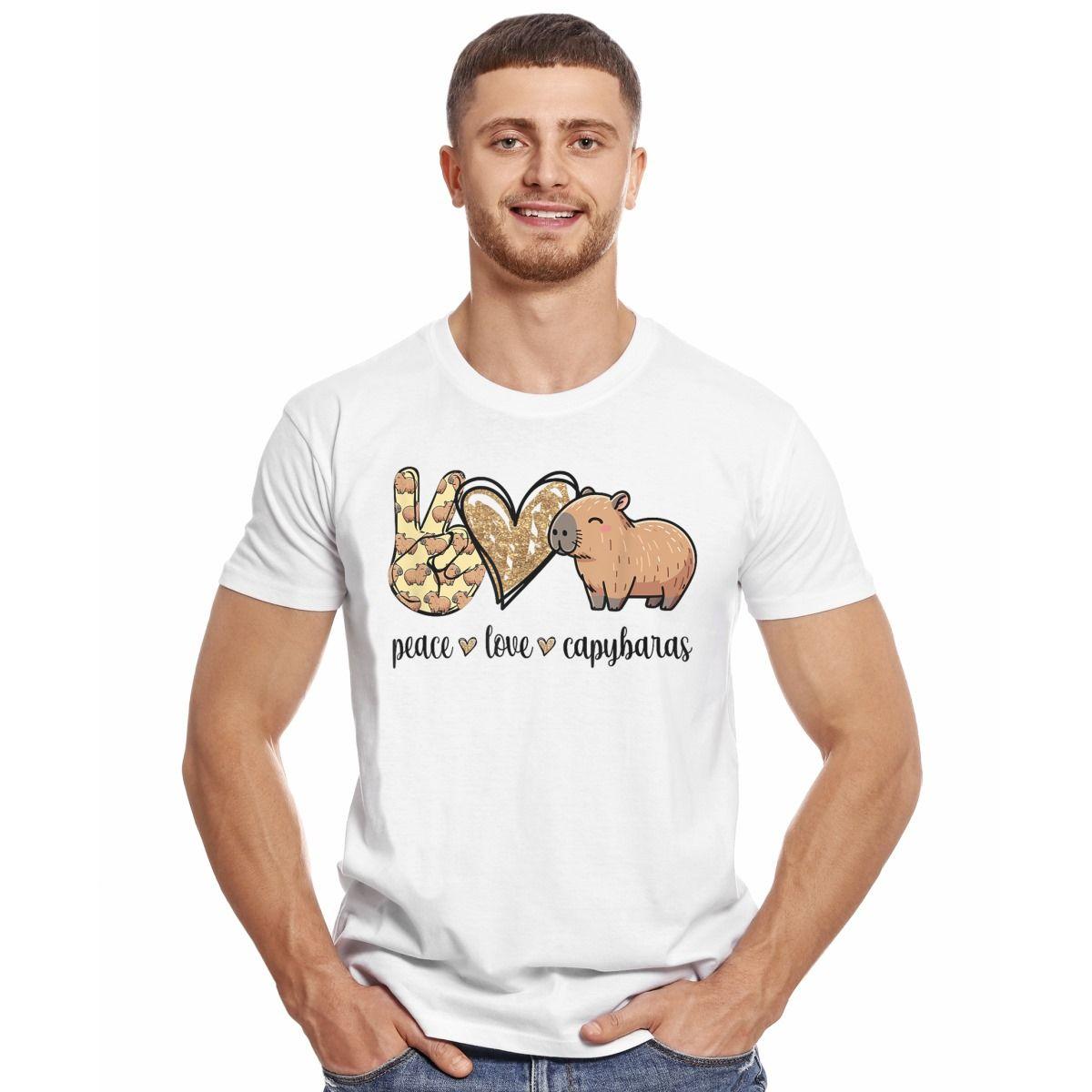 CAPIBARAS KAWAII AMOR PAZ PEACE LOVE POLERA MANGA CORTA HOMBRE-2