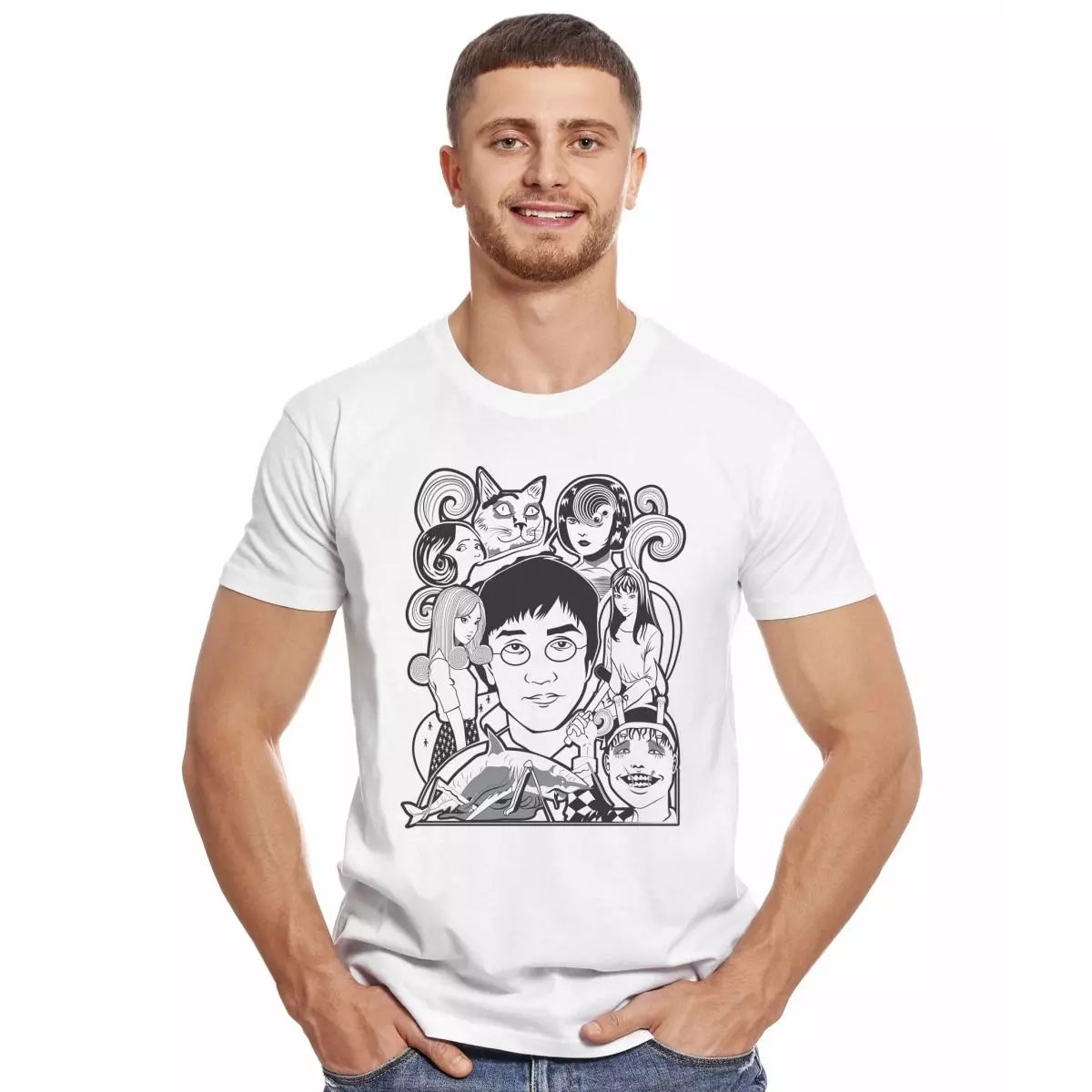 JUNJI ITO POSTER PERSONAJES POLERA MANGA CORTA HOMBRE-2