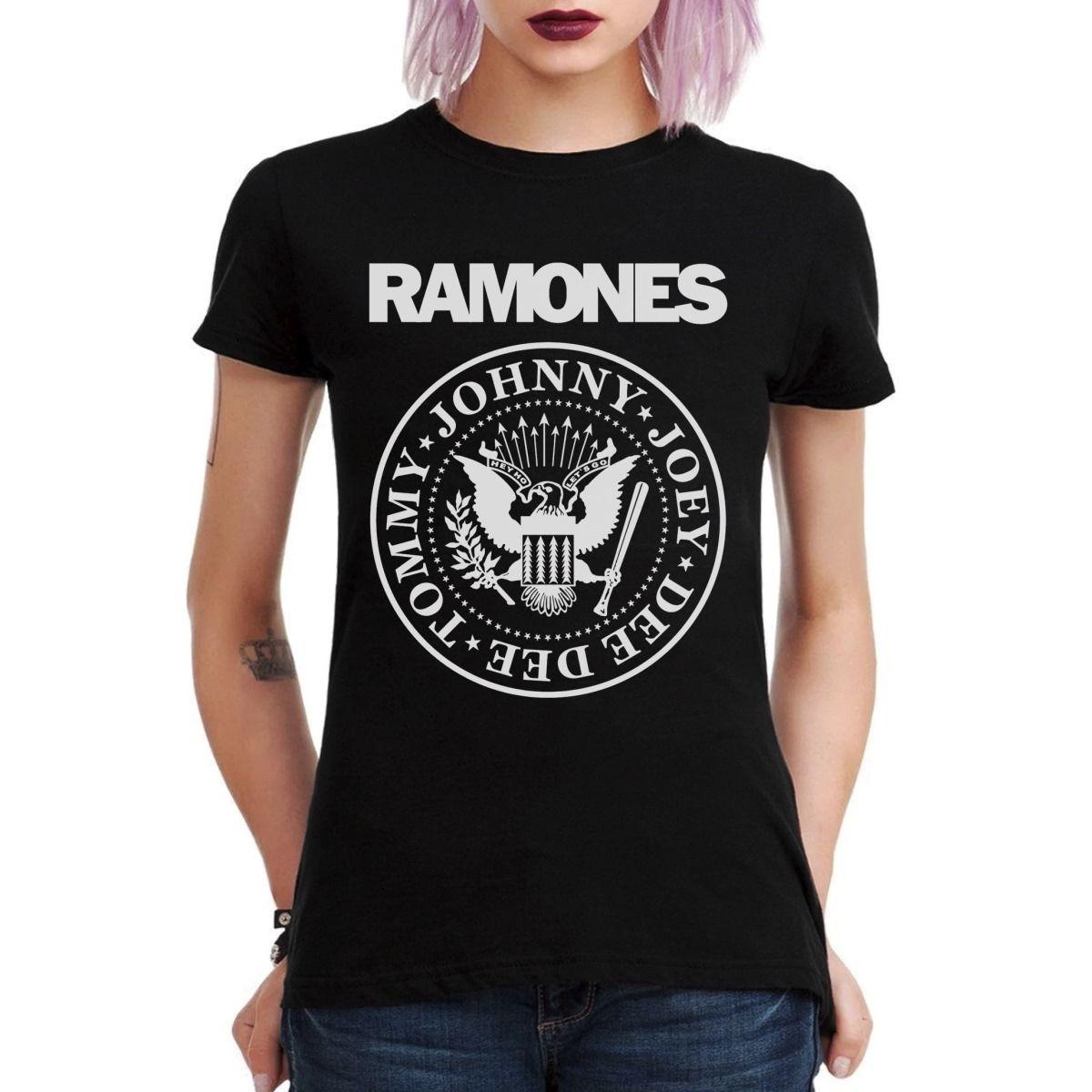RAMONES JOHNNY JOEY DEE DEE TOMMY LOGO BLANCO POLERA MUJER-2