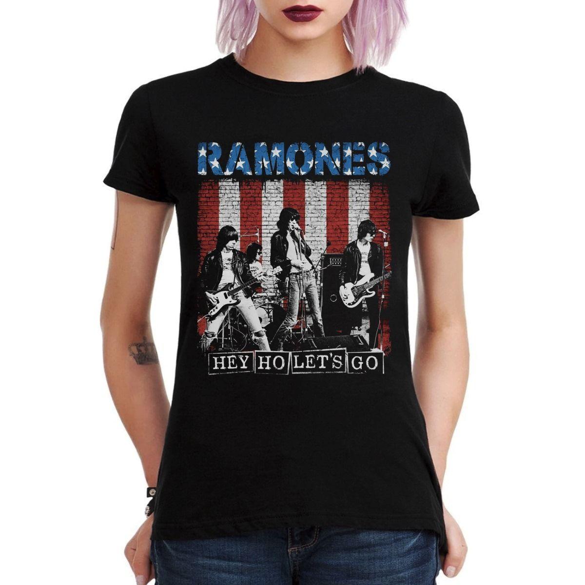 RAMONES POSTER HEY HO LETS GO POLERA MUJER-2