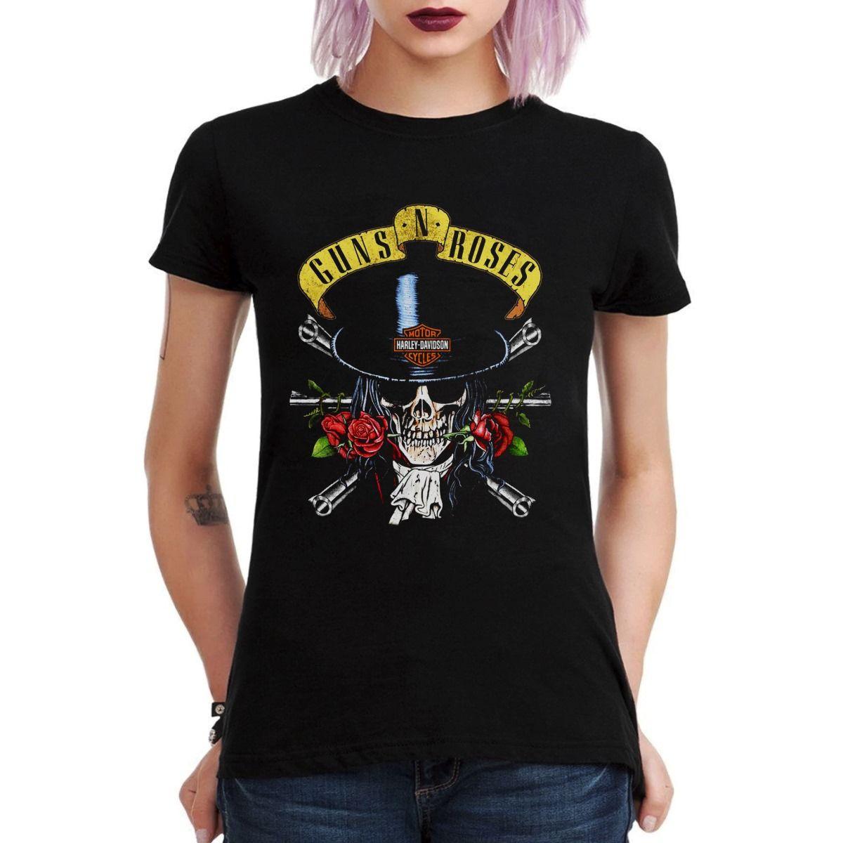 GUNS N ROSES SKULL HARLEY DAVIDSON POLERA MUJER-2