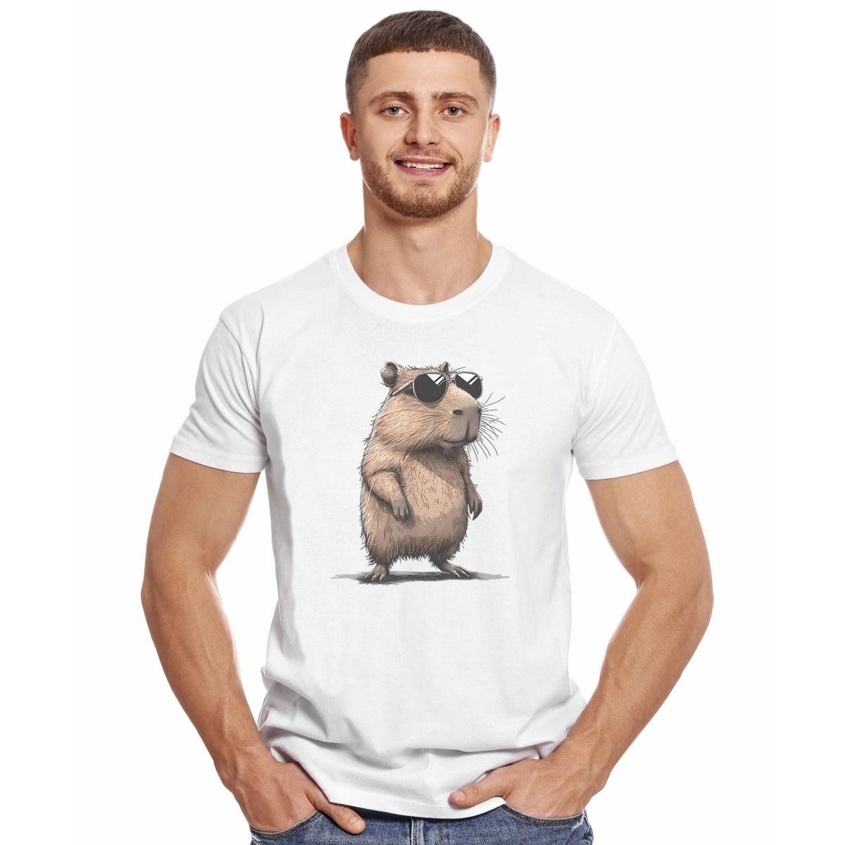CAPIBARA DE PIE CON LENTES ANTEOJOS POLERA MANGA CORTA HOMBRE-2