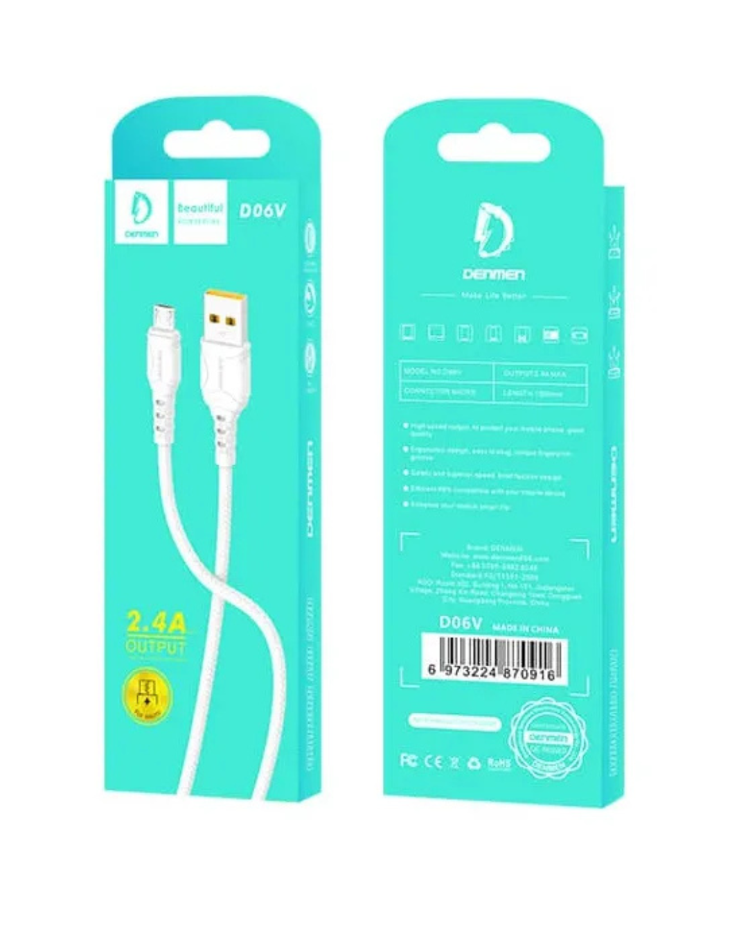 Cable de Carga Rápida DENMEN D06V (Micro USB) – 2.4A-2