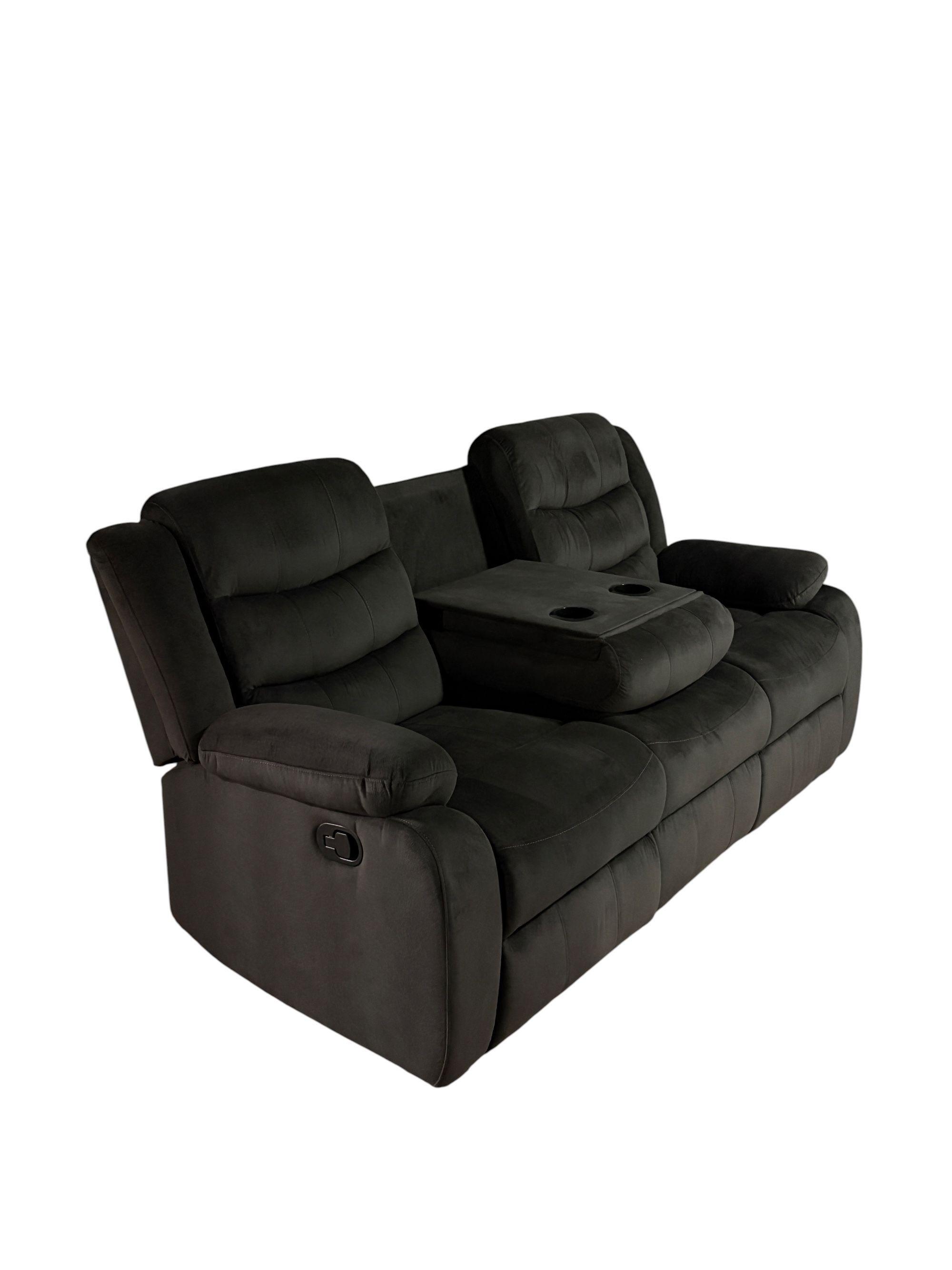 SOFA RECLINABLE RELAXLINE 3 CUERPOS CHOCOLATE OSCURO/POSA VASO - FELPA-2