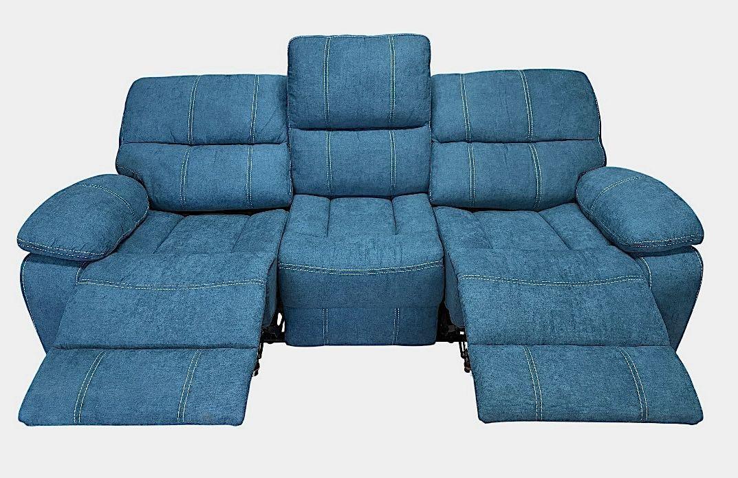 SOFA RECLINABLE ELECTRICO RELAXLINE 3 CUERPOS AZUL USB-5