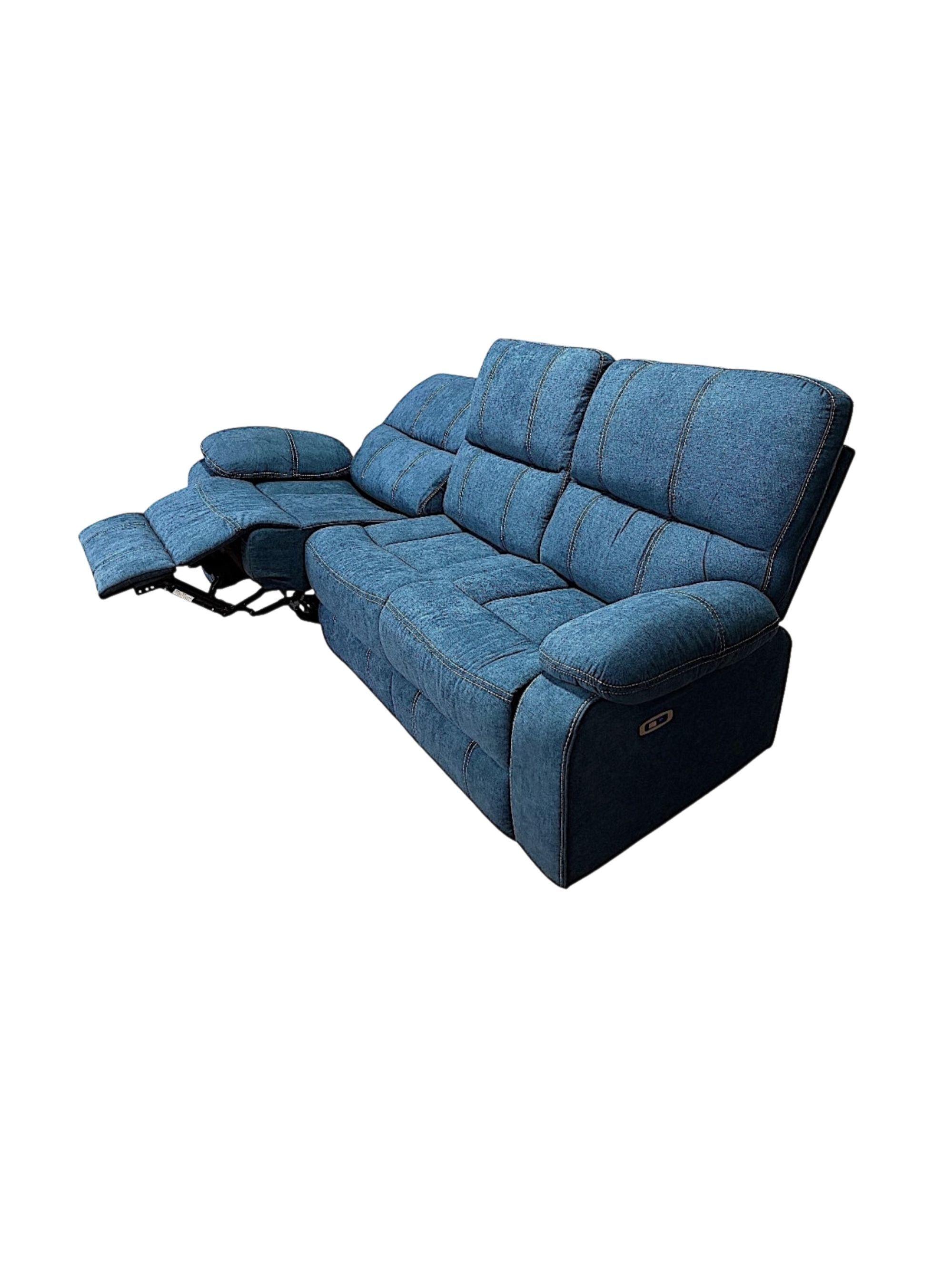 SOFA RECLINABLE ELECTRICO RELAXLINE 3 CUERPOS AZUL USB-3