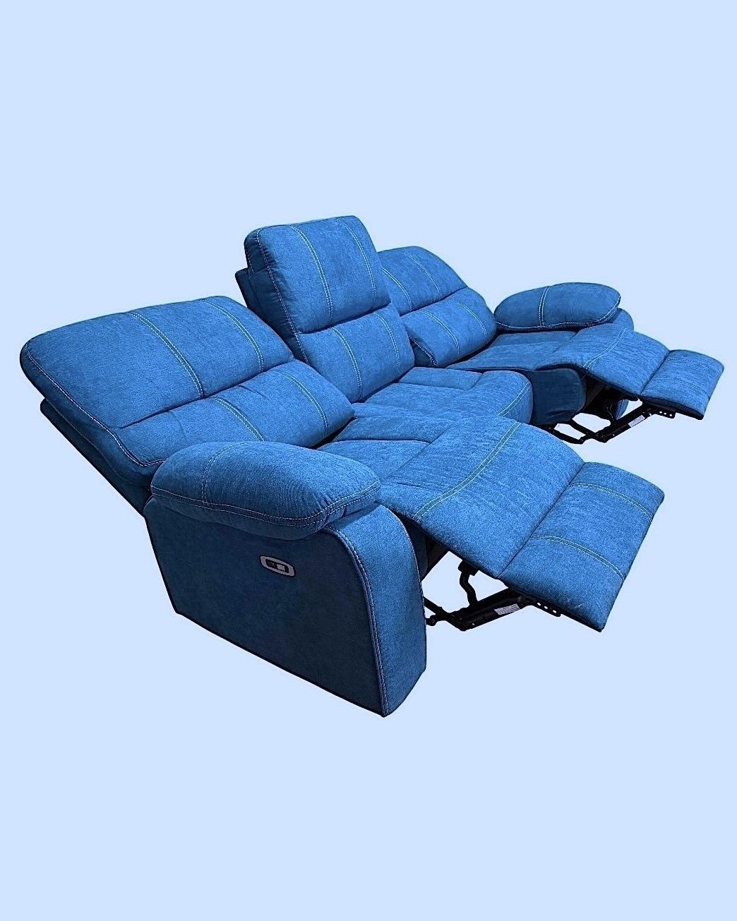 SOFA RECLINABLE ELECTRICO RELAXLINE 3 CUERPOS AZUL USB-3