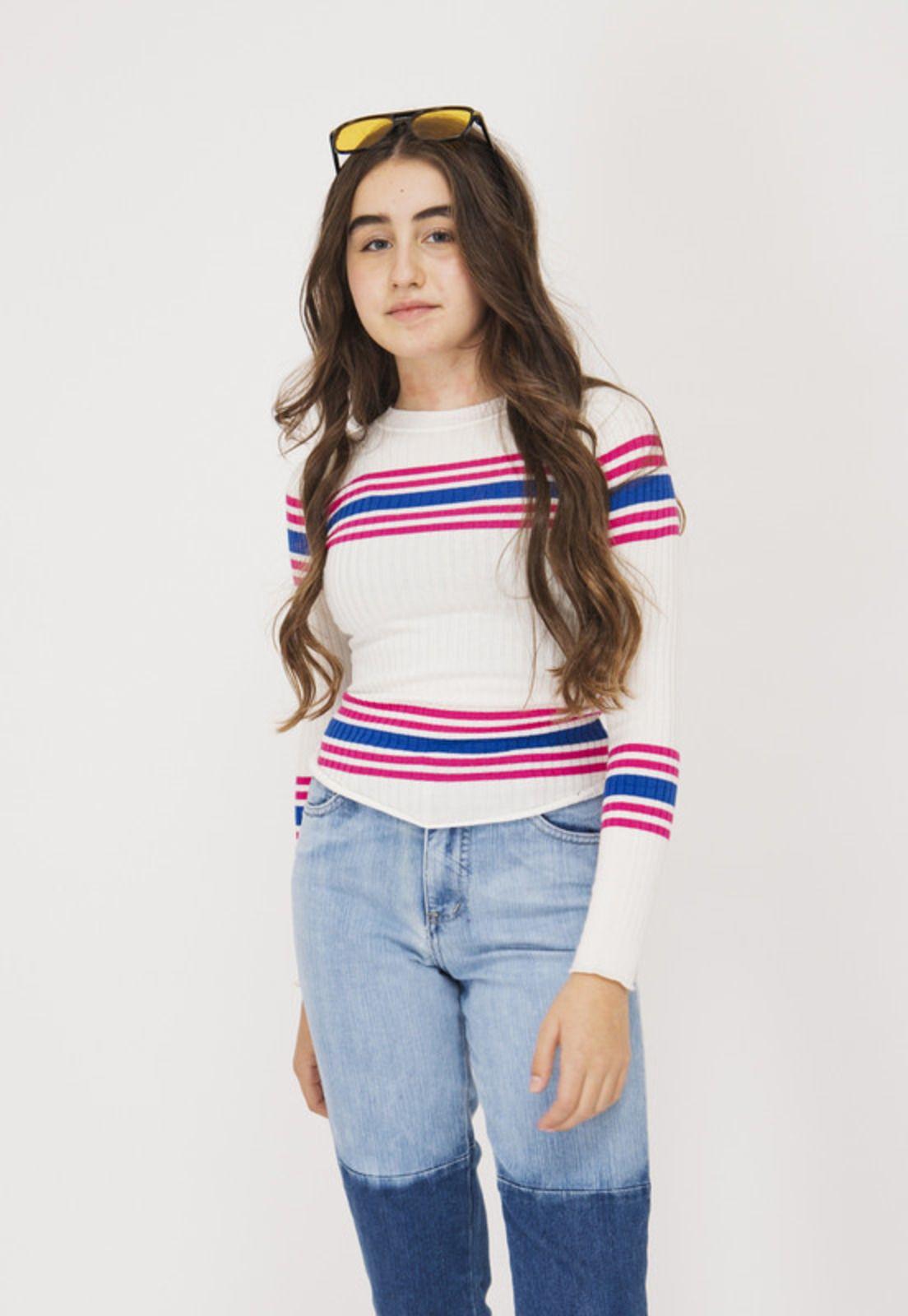 SWEATER NIÑA CON RAYAS BLANCO-0